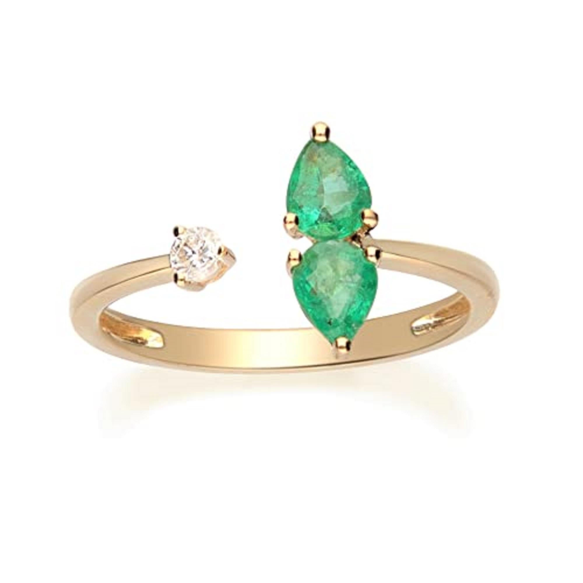 Women's Gin & Grace 14K Yellow Gold Genuine Emerald Ring with Diamonds for women For Sale