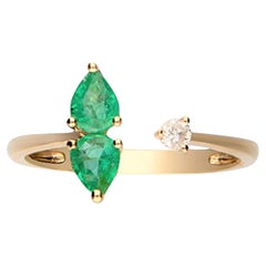 Gin & Grace 14K Yellow Gold Genuine Emerald Ring with Diamonds for women