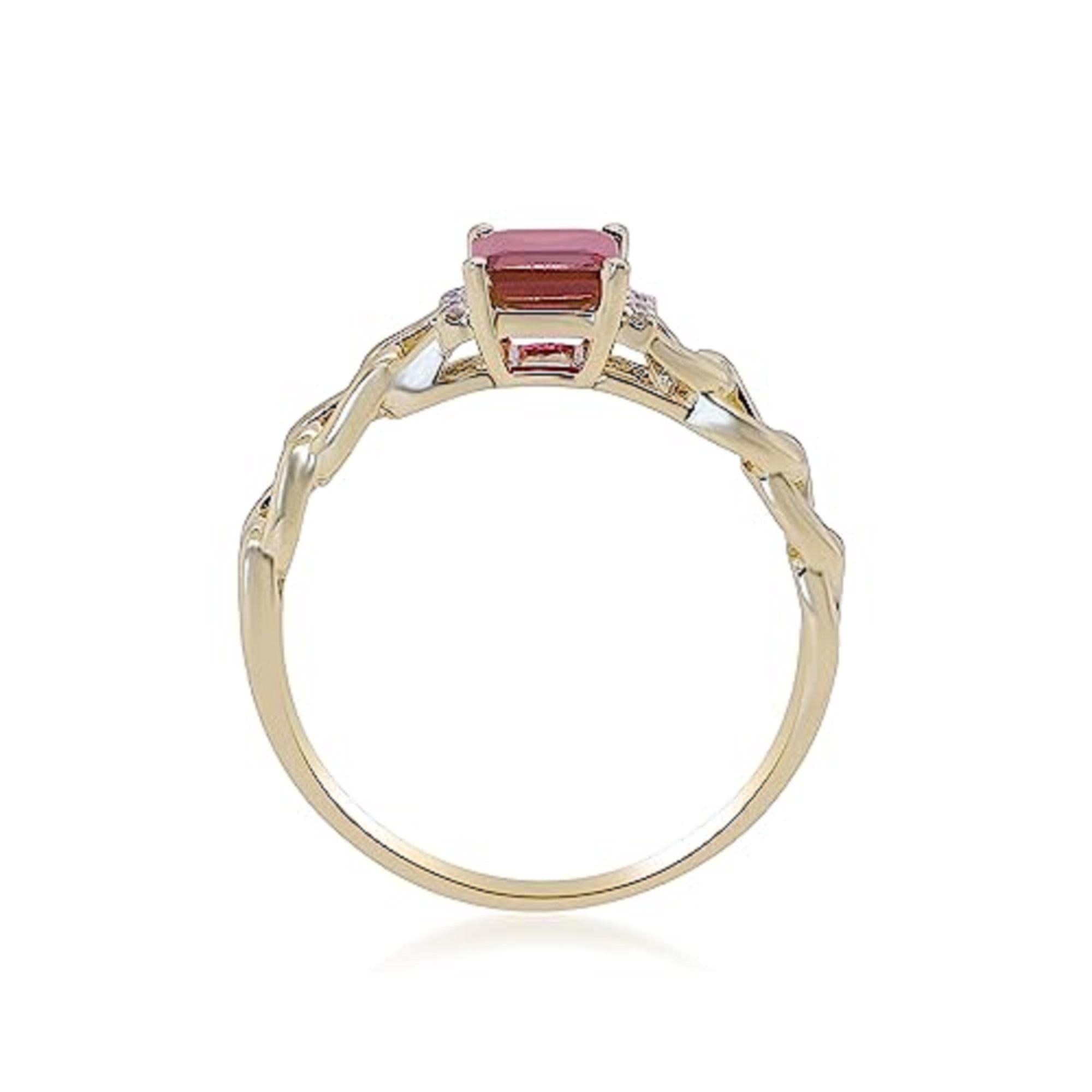 Emerald Cut Gin & Grace 14K Yellow Gold Genuine Fire Opal Ring with Diamonds for Women For Sale