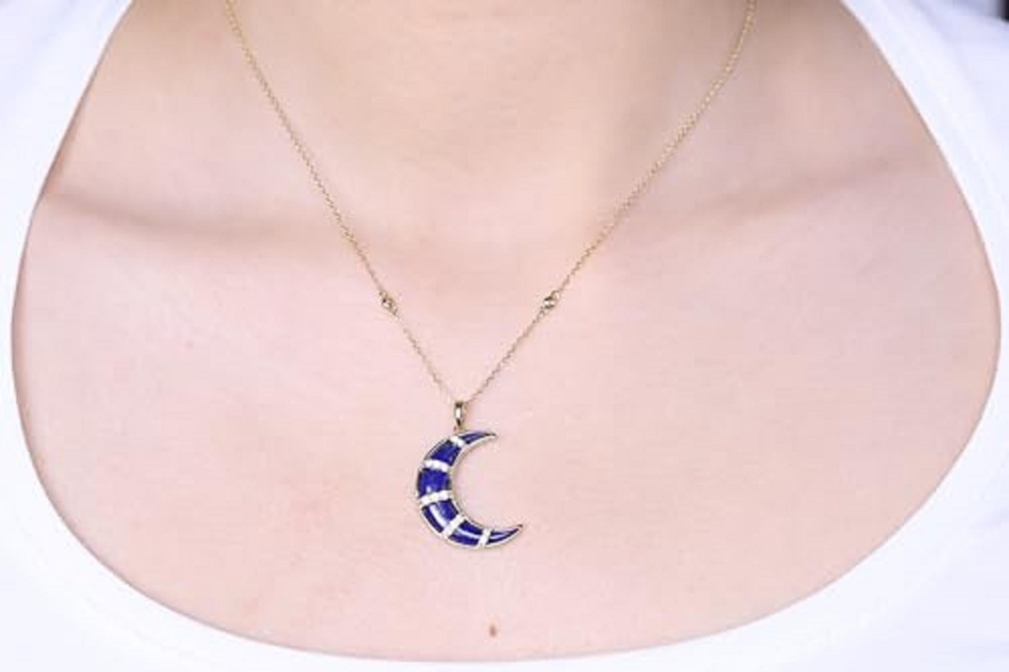 Decorate yourself in elegance with this Pendant is crafted from 14-karat Yellow Gold by Gin & Grace. This Pendant is made up of fancy Lapis (3 pcs) 5.05 carat and round-cut White Diamond (25 Pcs) 0.43 Carat. This Pendant is weight 2.12 grams and