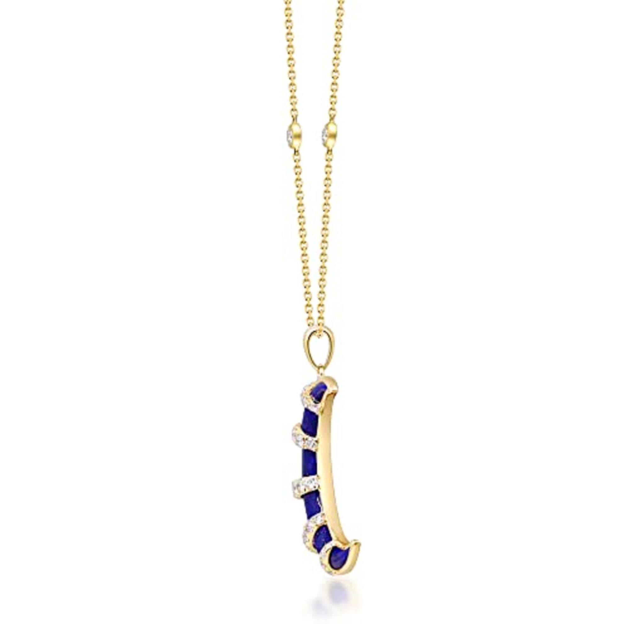 Art Deco Gin & Grace 14K Yellow Gold Genuine Lapis Pendant with Diamonds for women. For Sale