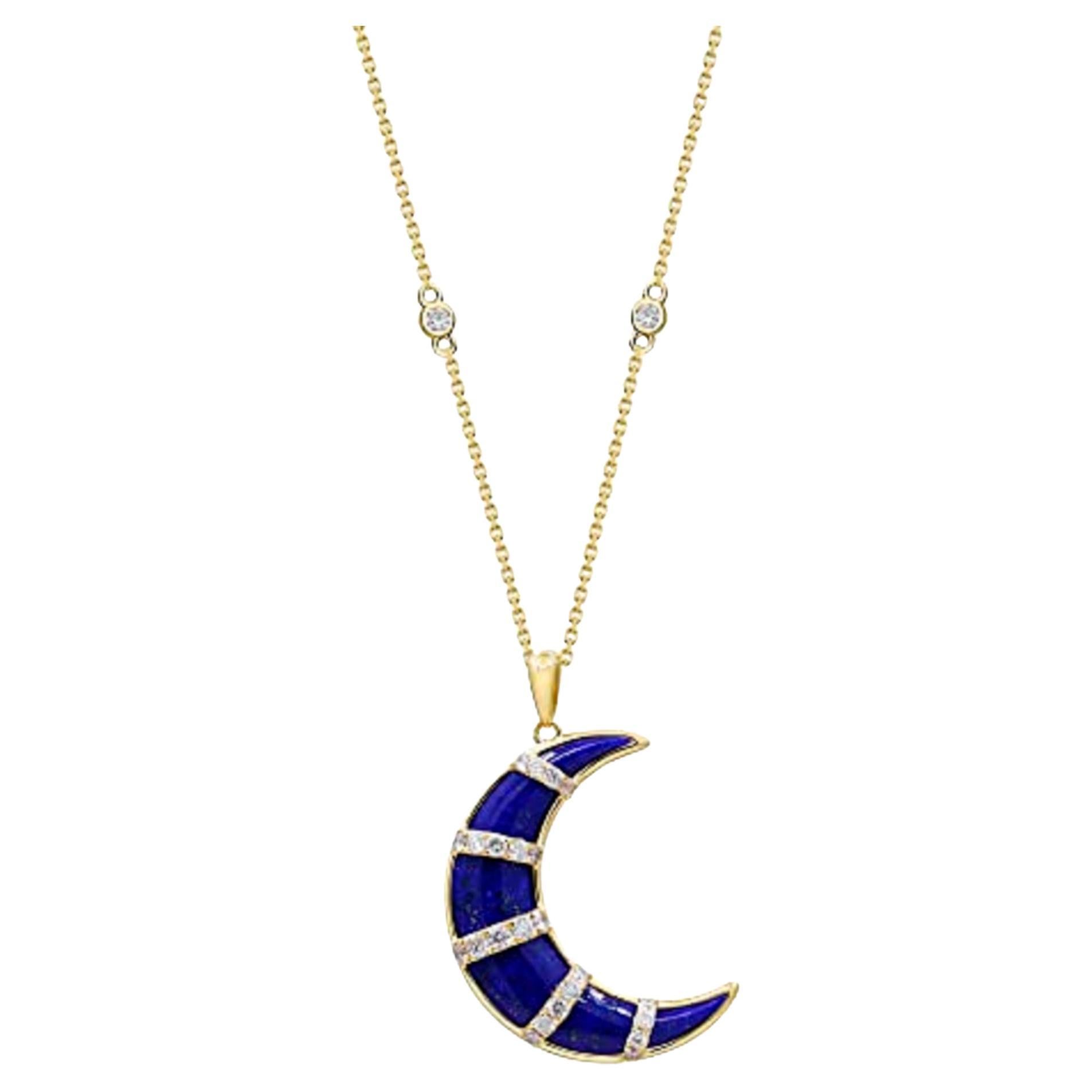 Gin & Grace 14K Yellow Gold Genuine Lapis Pendant with Diamonds for women. For Sale
