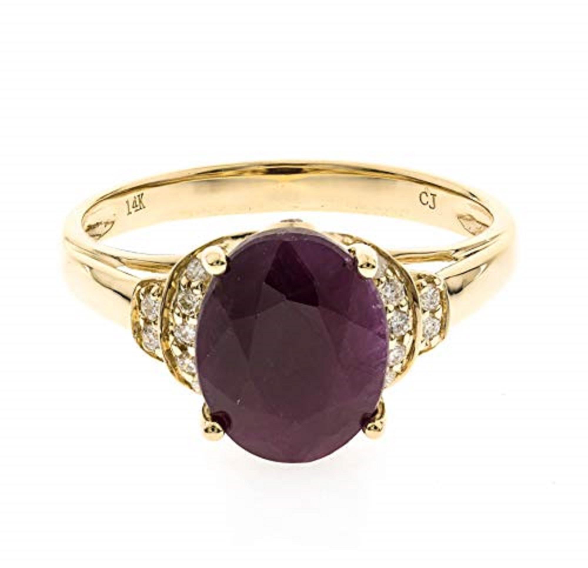 Art Deco Gin & Grace 14K Yellow Gold Genuine Ruby Ring with Diamonds for women For Sale