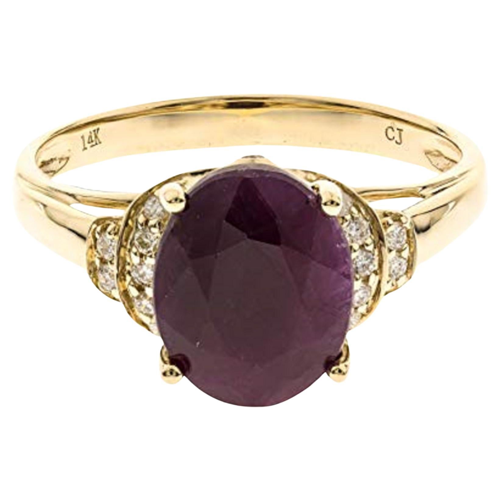 Gin & Grace 14K Yellow Gold Genuine Ruby Ring with Diamonds for women For Sale