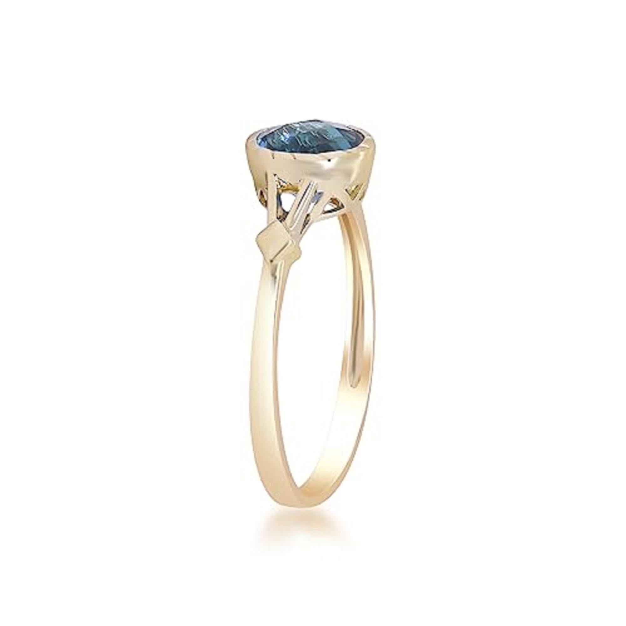 Round Cut Gin & Grace 14K Yellow Gold Genuine Swiss Blue Topaz Ring for women For Sale