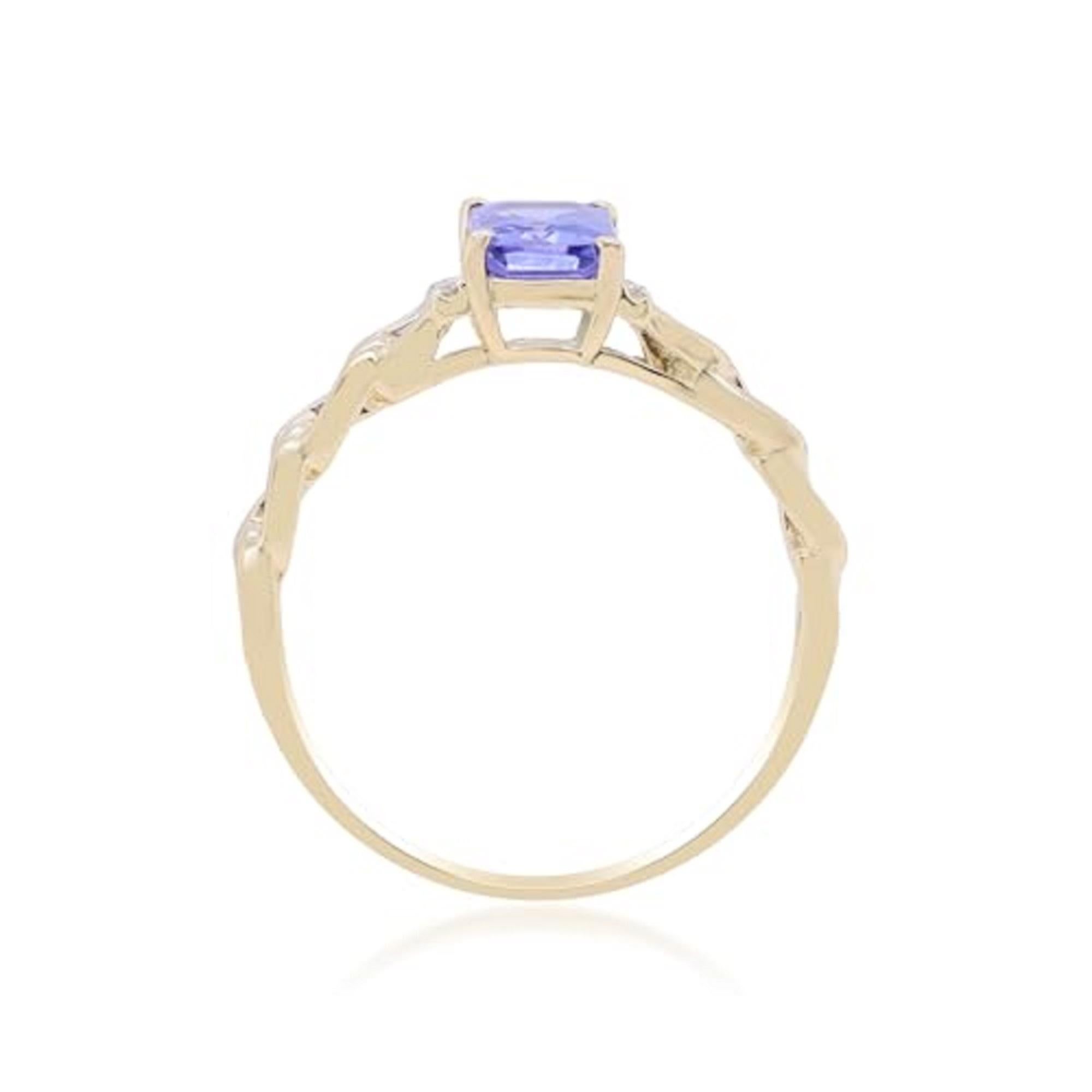 Emerald Cut Gin & Grace 14K Yellow Gold Genuine Tanzanite Ring with Diamonds for Women For Sale