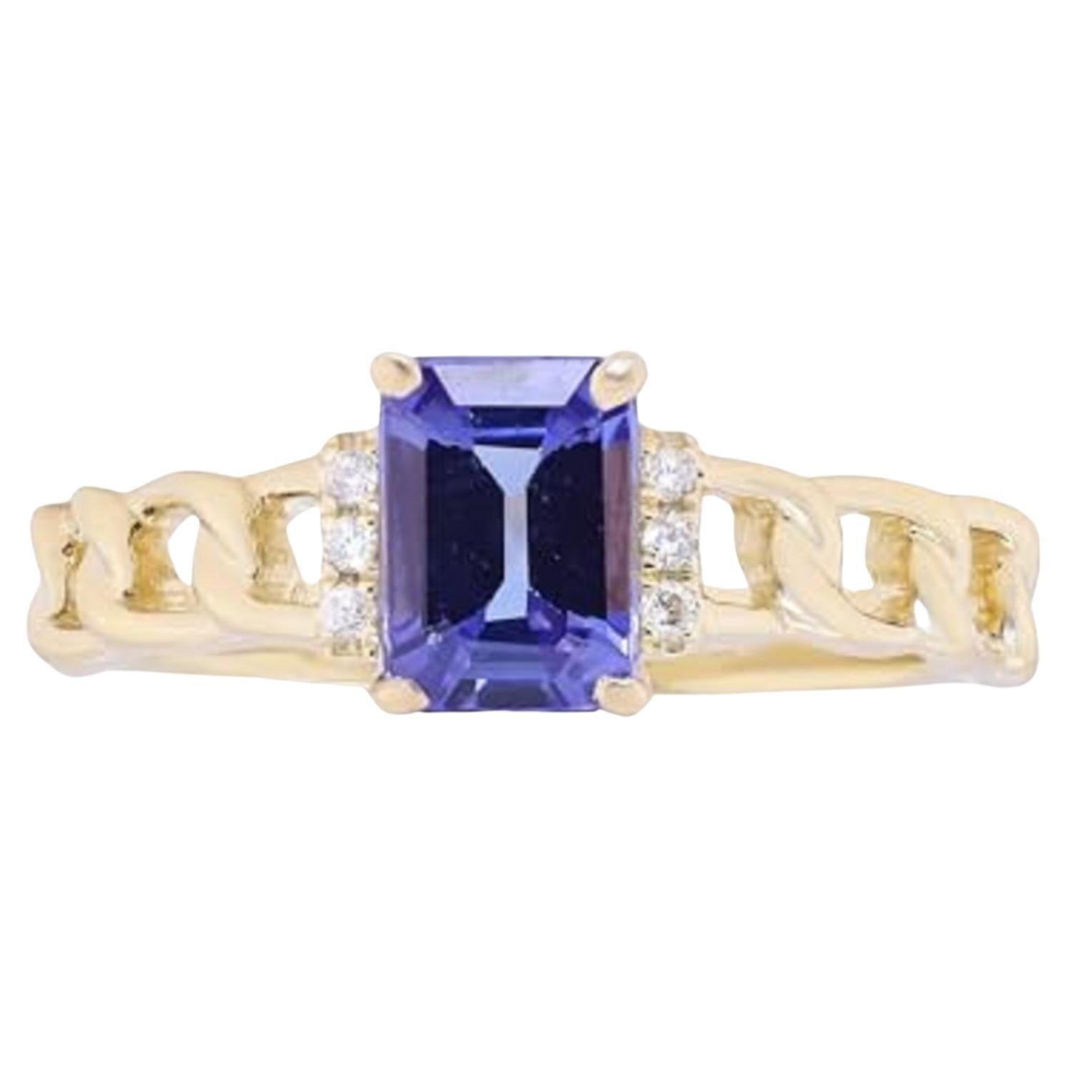 Gin & Grace 14K Yellow Gold Genuine Tanzanite Ring with Diamonds for Women For Sale