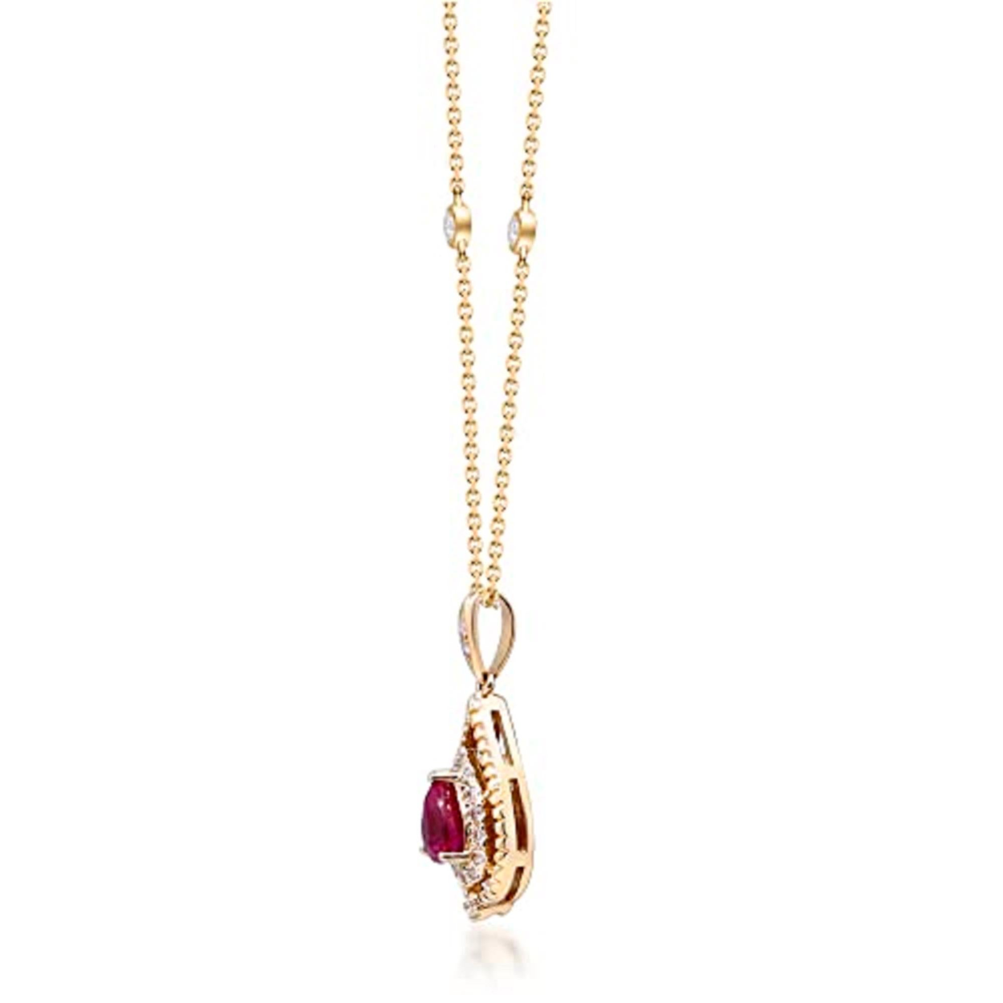 Art Deco Gin & Grace 14K Yellow Gold Hot Pink Ruby Pendant with Diamond For Women For Sale