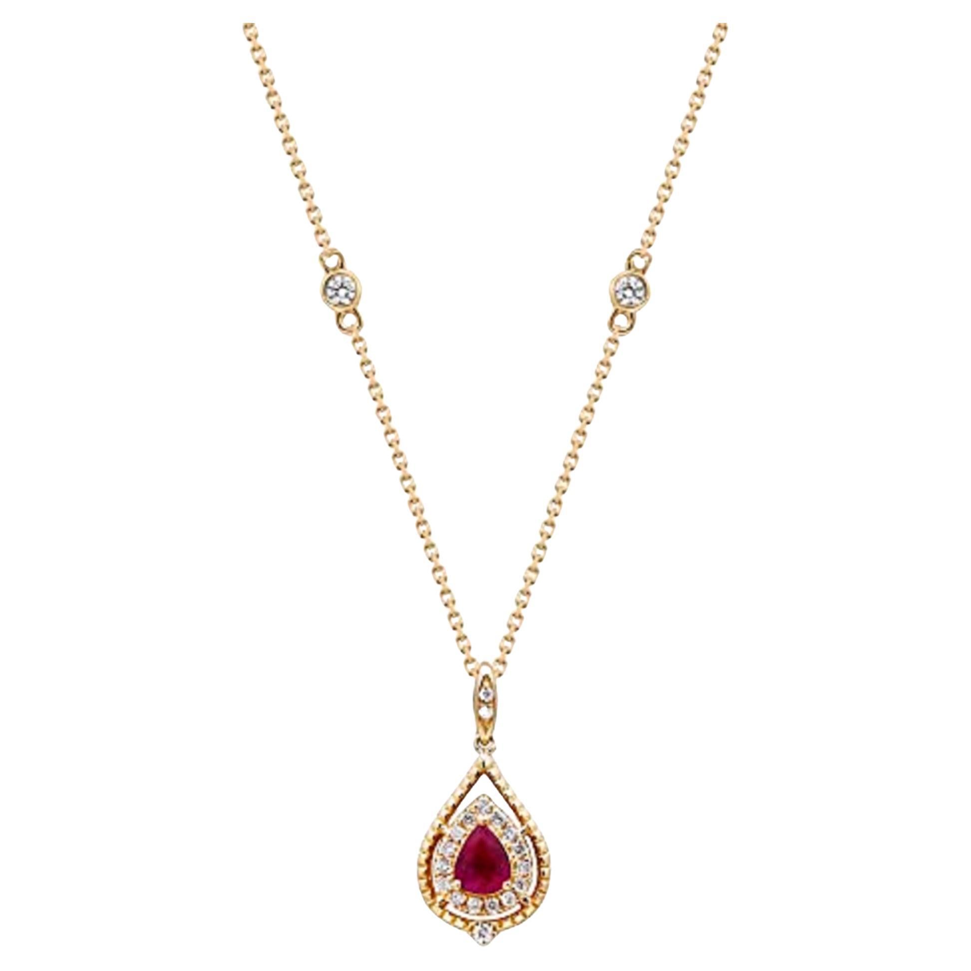 Gin & Grace 14K Yellow Gold Hot Pink Ruby Pendant with Diamond For Women For Sale