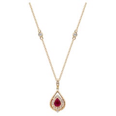 Gin & Grace 14K Yellow Gold Hot Pink Ruby Pendant with Diamond For Women