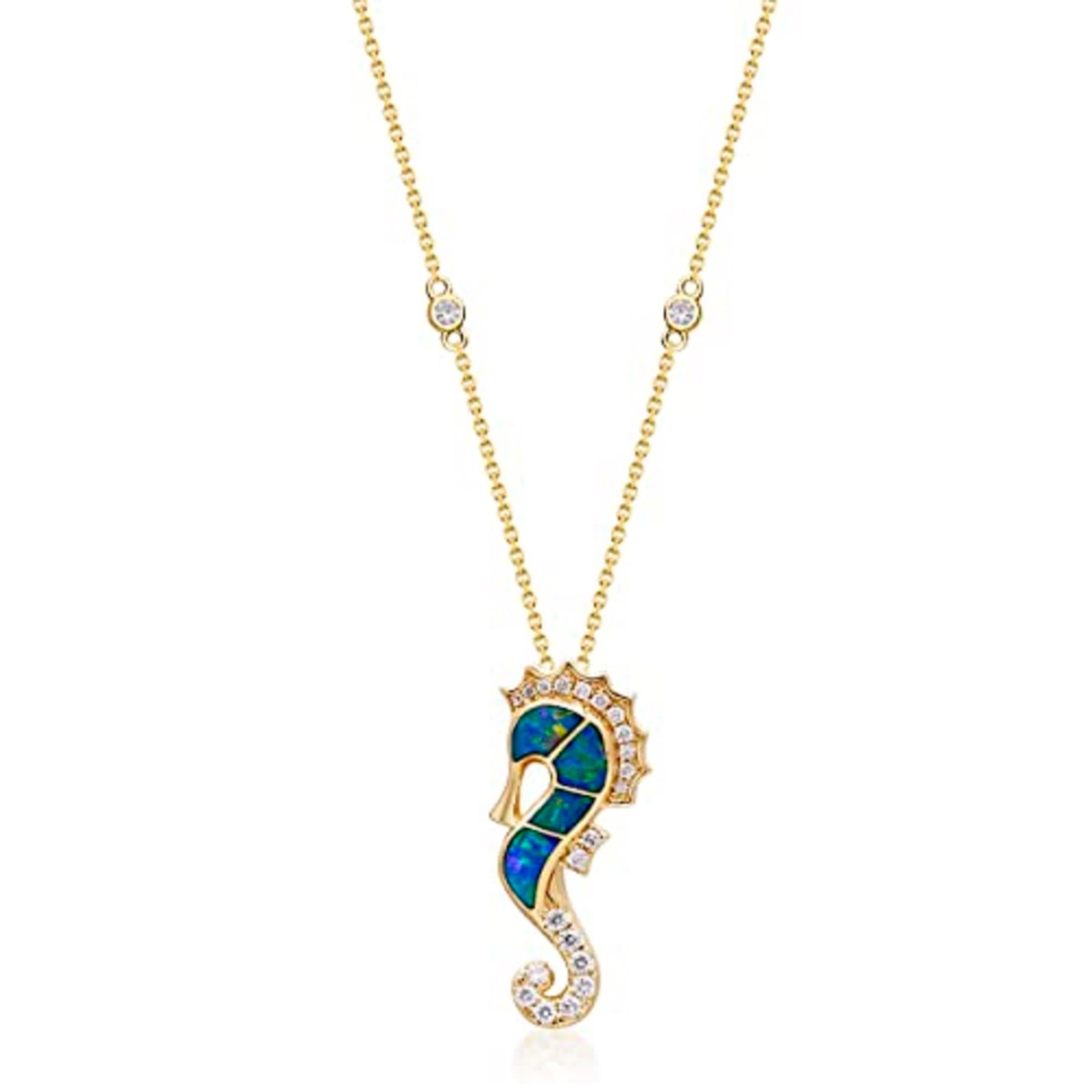 Mixed Cut Gin & Grace 14K Yellow Gold Inlay Opal Fancy Pendant with Diamonds for women For Sale