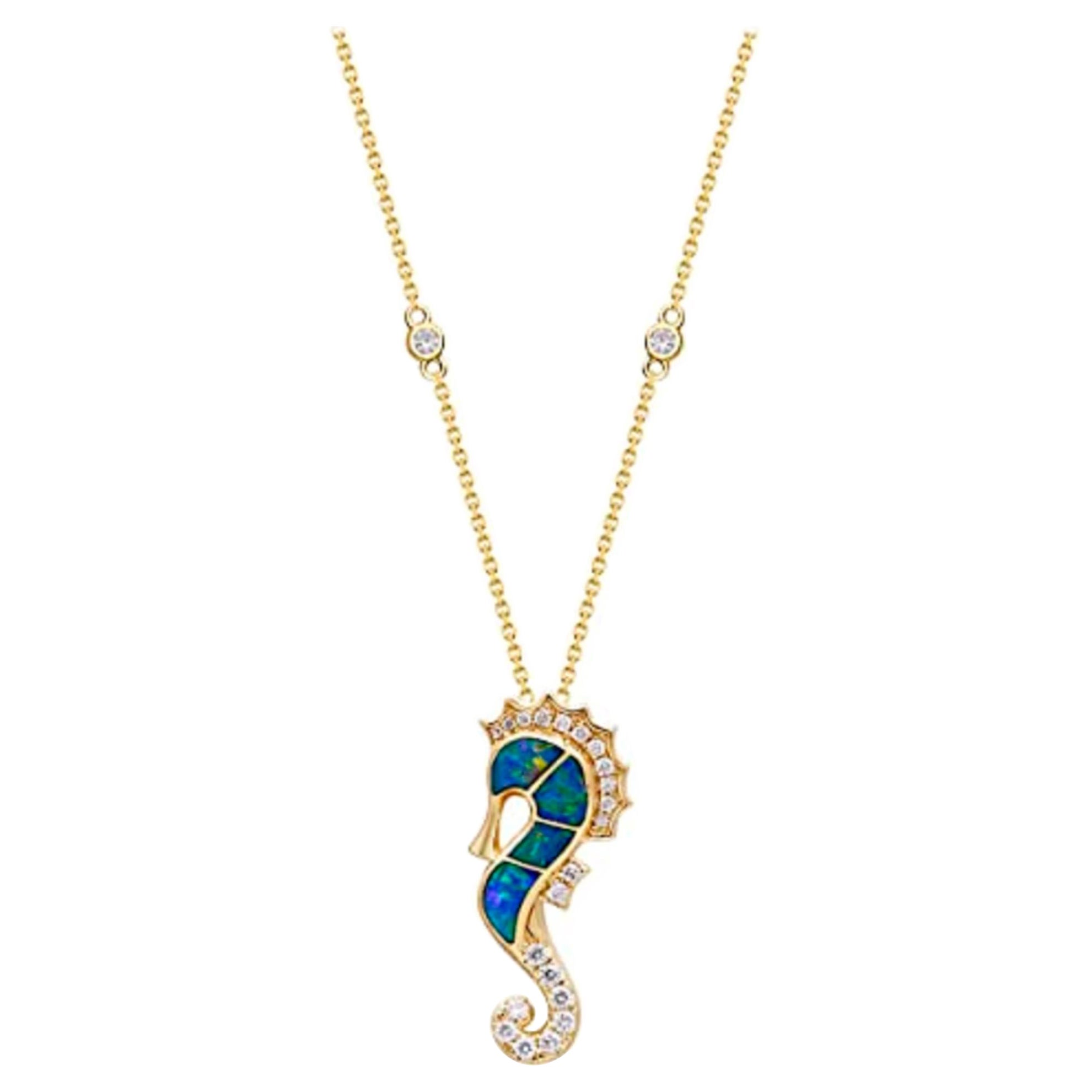 Gin & Grace 14K Gelbgold Intarsien-Opal-Anhänger mit Fancy-Anhänger mit Diamanten für Frauen