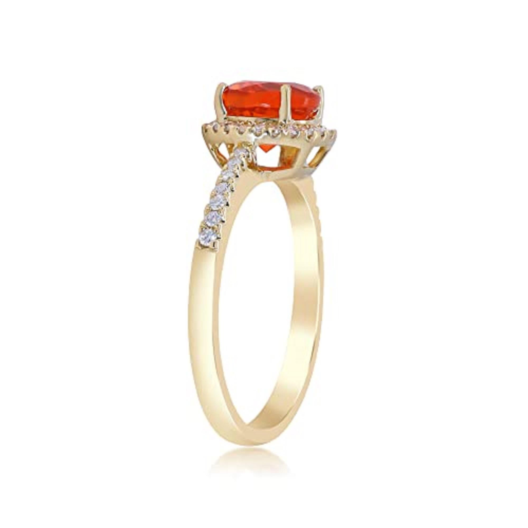 Art Deco Gin & Grace 14K Yellow Gold Mexican Fire Opal Ring with Diamonds for women For Sale