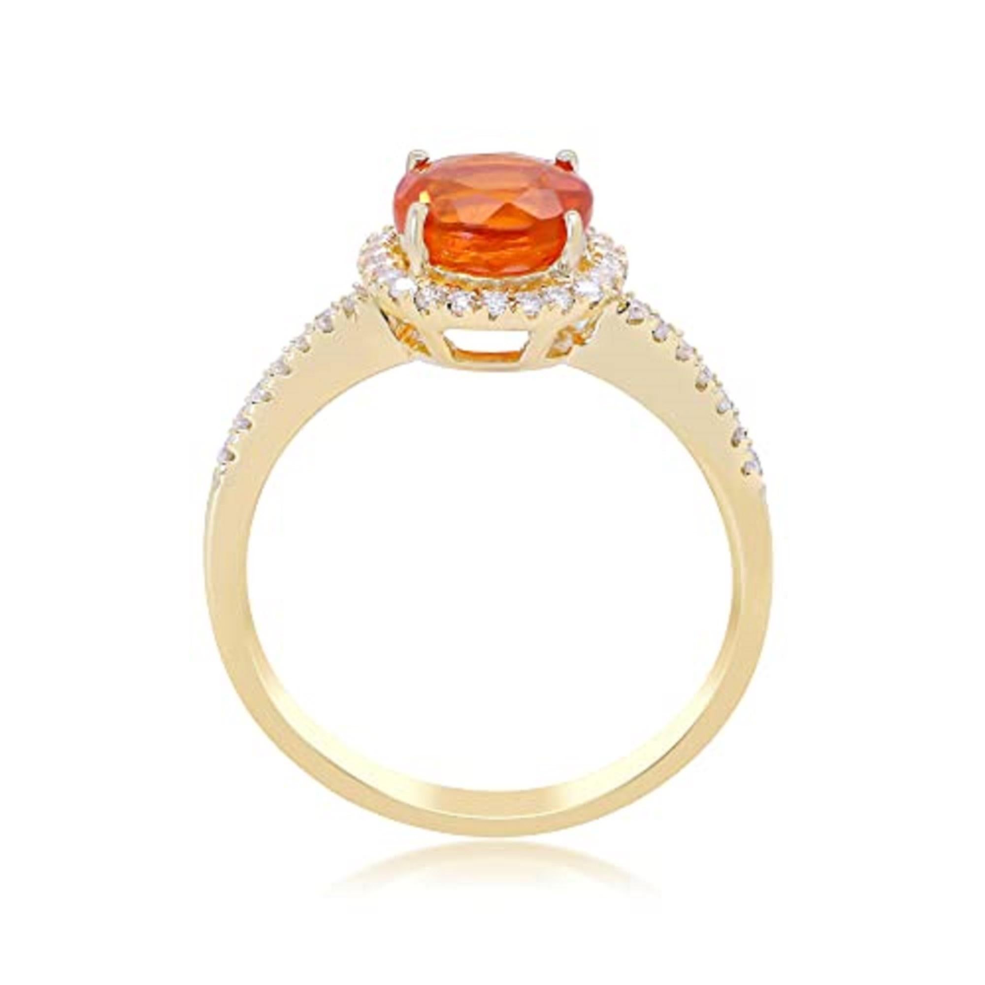 Round Cut Gin & Grace 14K Yellow Gold Mexican Fire Opal Ring with Diamonds for women For Sale