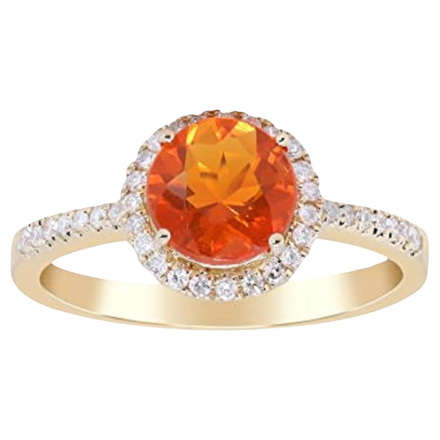 Gin & Grace 14K Yellow Gold Mexican Fire Opal Ring with Diamonds for women For Sale