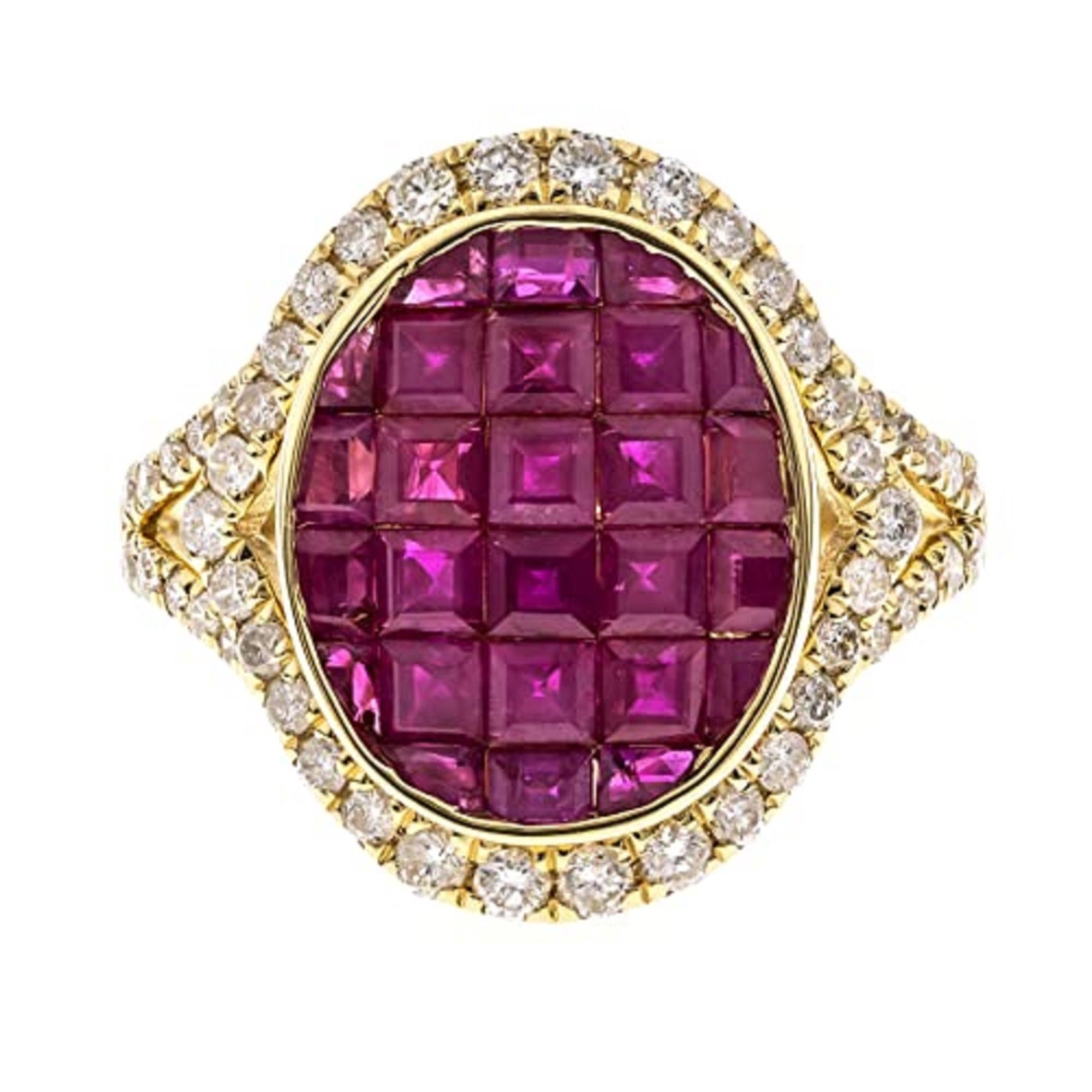 Art Deco Gin & Grace 14K Yellow Gold Mozambique Genuine Ruby Ring with Diamonds for women For Sale