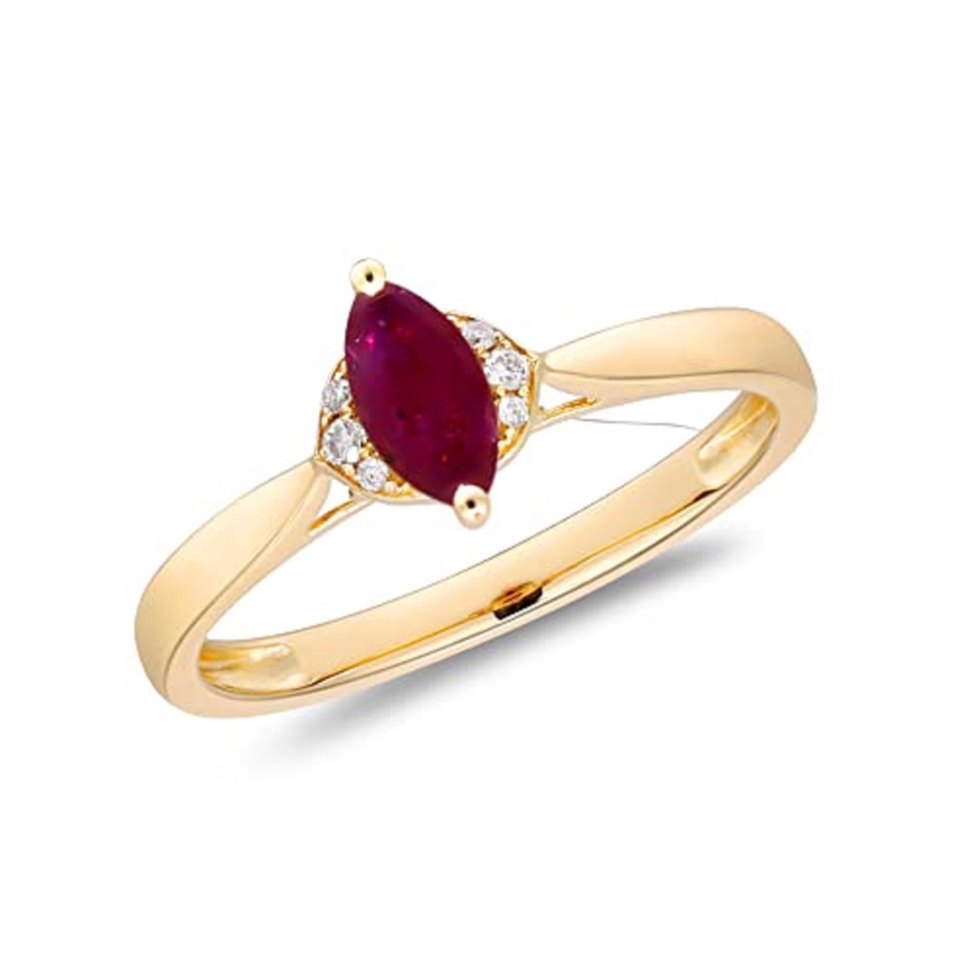 Marquise Cut Gin & Grace 14K Yellow Gold Mozambique Genuine Ruby Ring with Diamonds for women For Sale