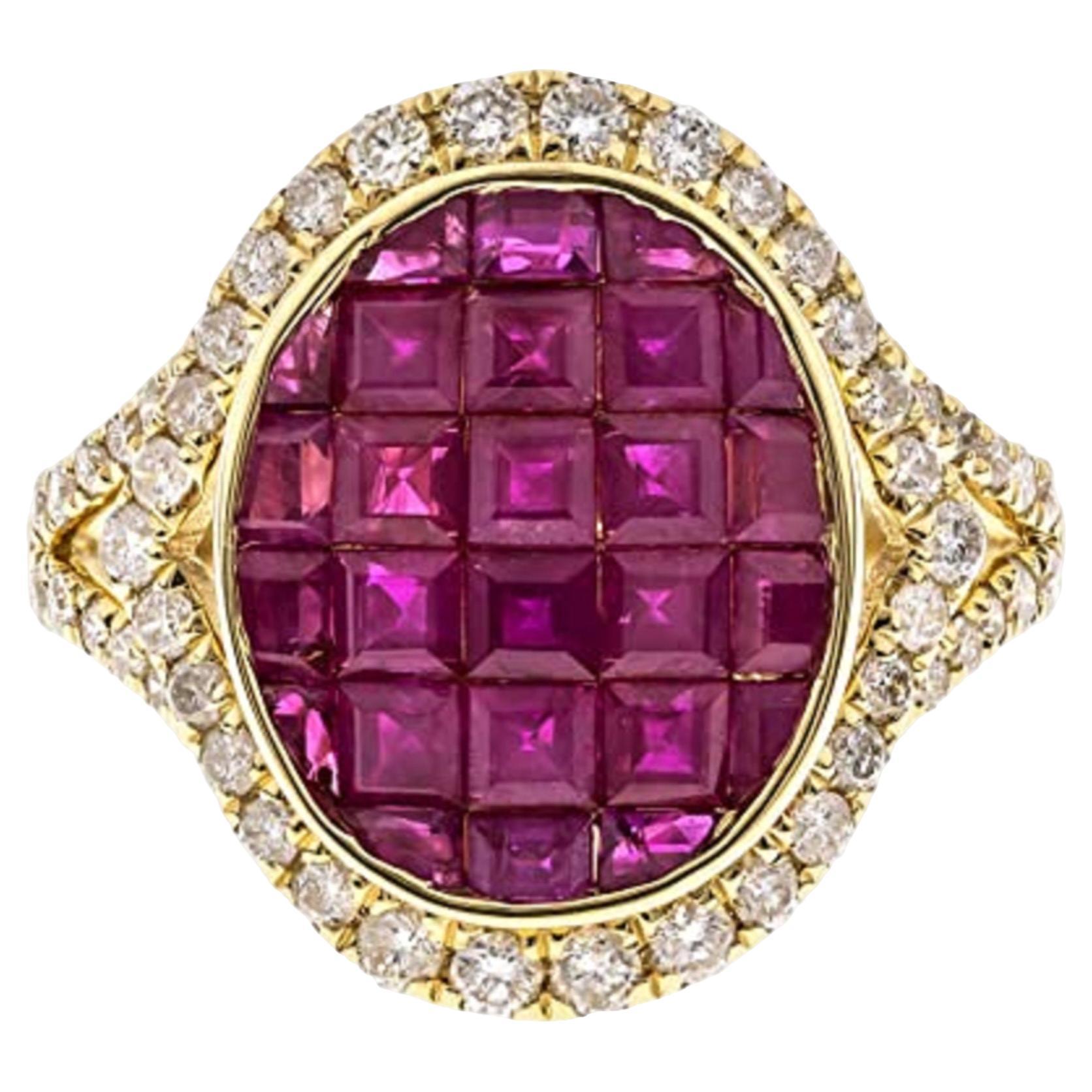 Gin & Grace 14K Yellow Gold Mozambique Genuine Ruby Ring with Diamonds for women For Sale