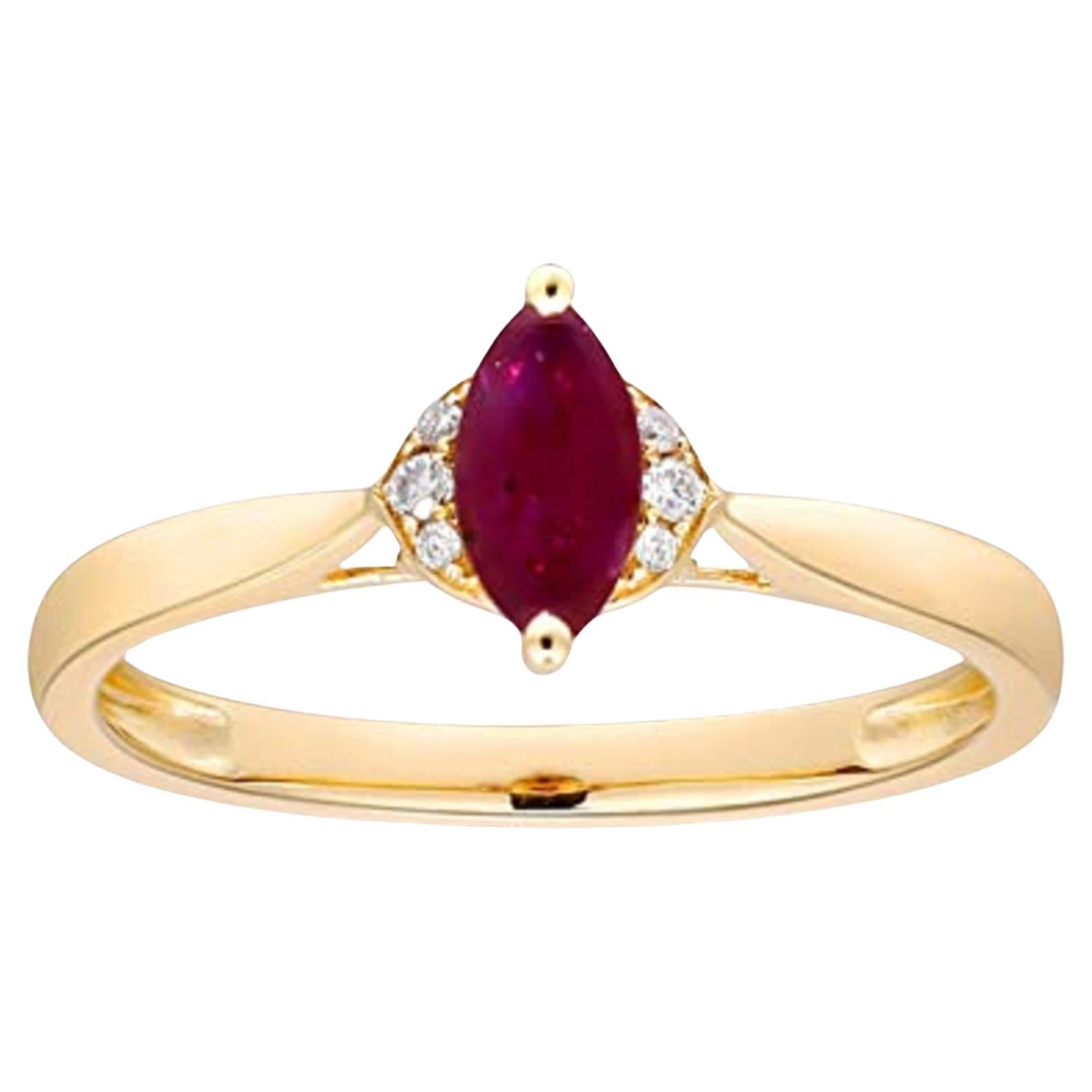 Gin & Grace 14K Yellow Gold Mozambique Genuine Ruby Ring with Diamonds for women For Sale