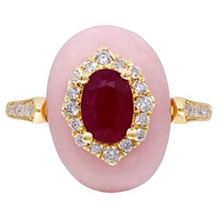 Gin & Grace Anello in oro giallo 14K con rubino del Mozambico e opale rosa con diamante