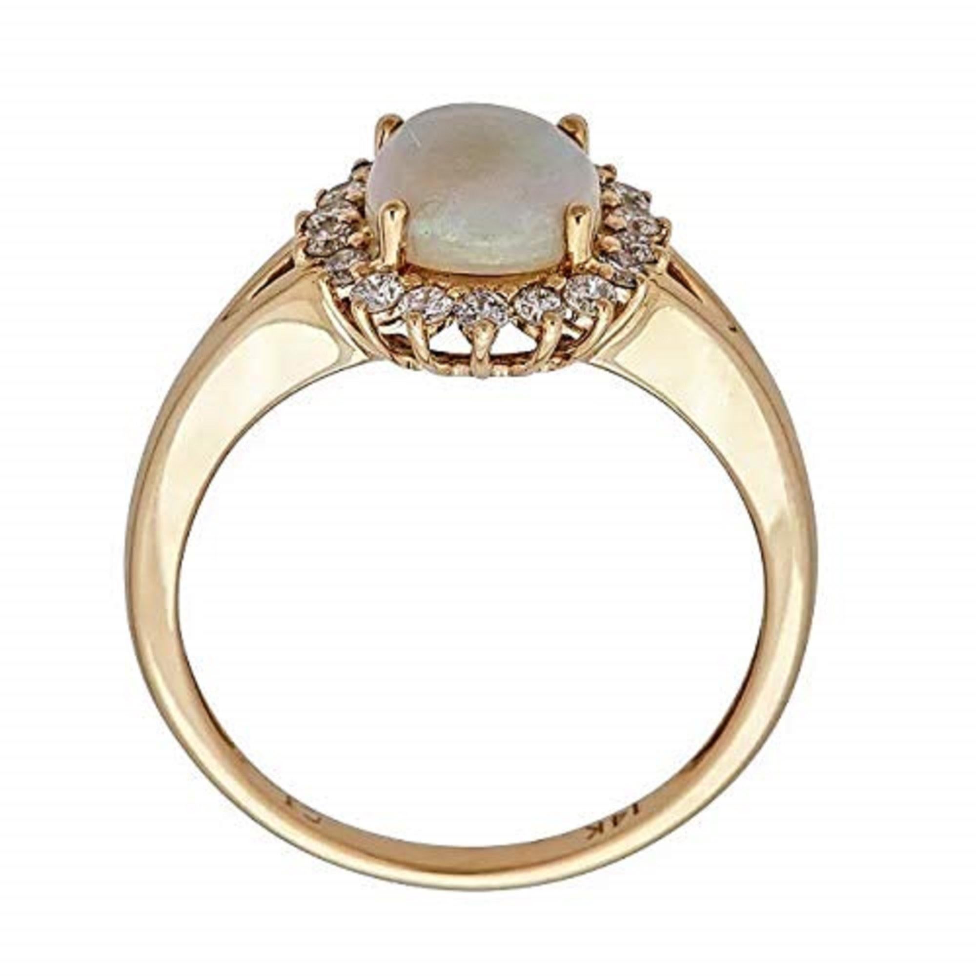 Oval Cut Gin & Grace 14K Yellow Gold Natural Australian Opal Ring with Diamonds for women For Sale