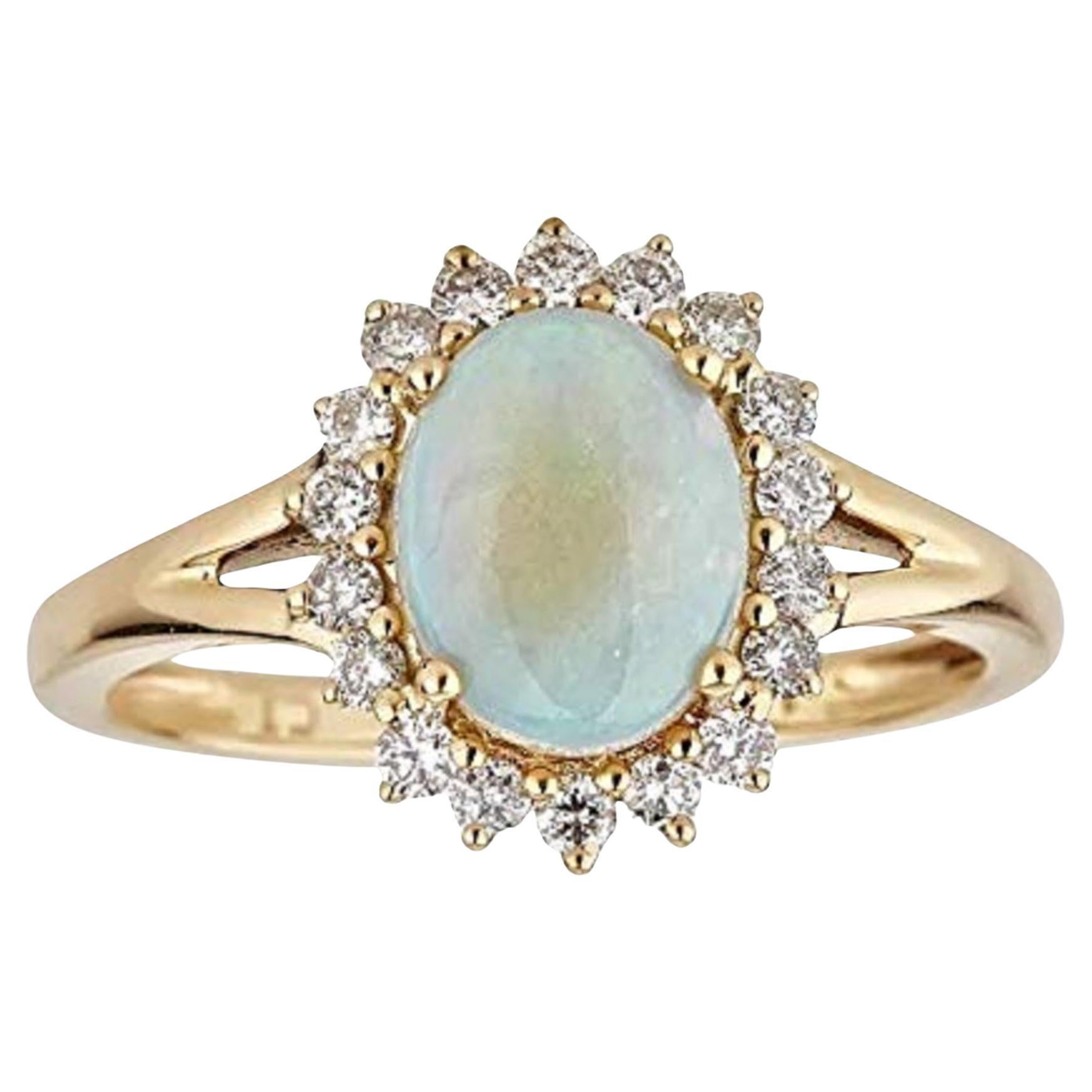 Gin & Grace 14K Yellow Gold Natural Australian Opal Ring with Diamonds for women