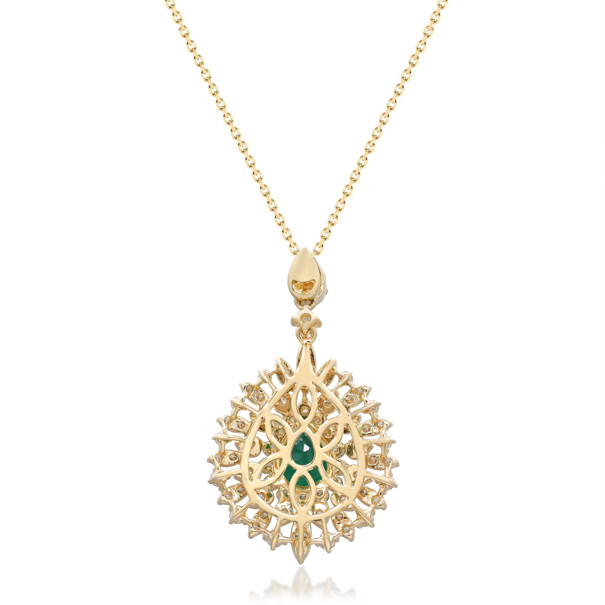 Art Deco Gin & Grace 14K Yellow Gold Natural Emerald Pendant for women For Sale