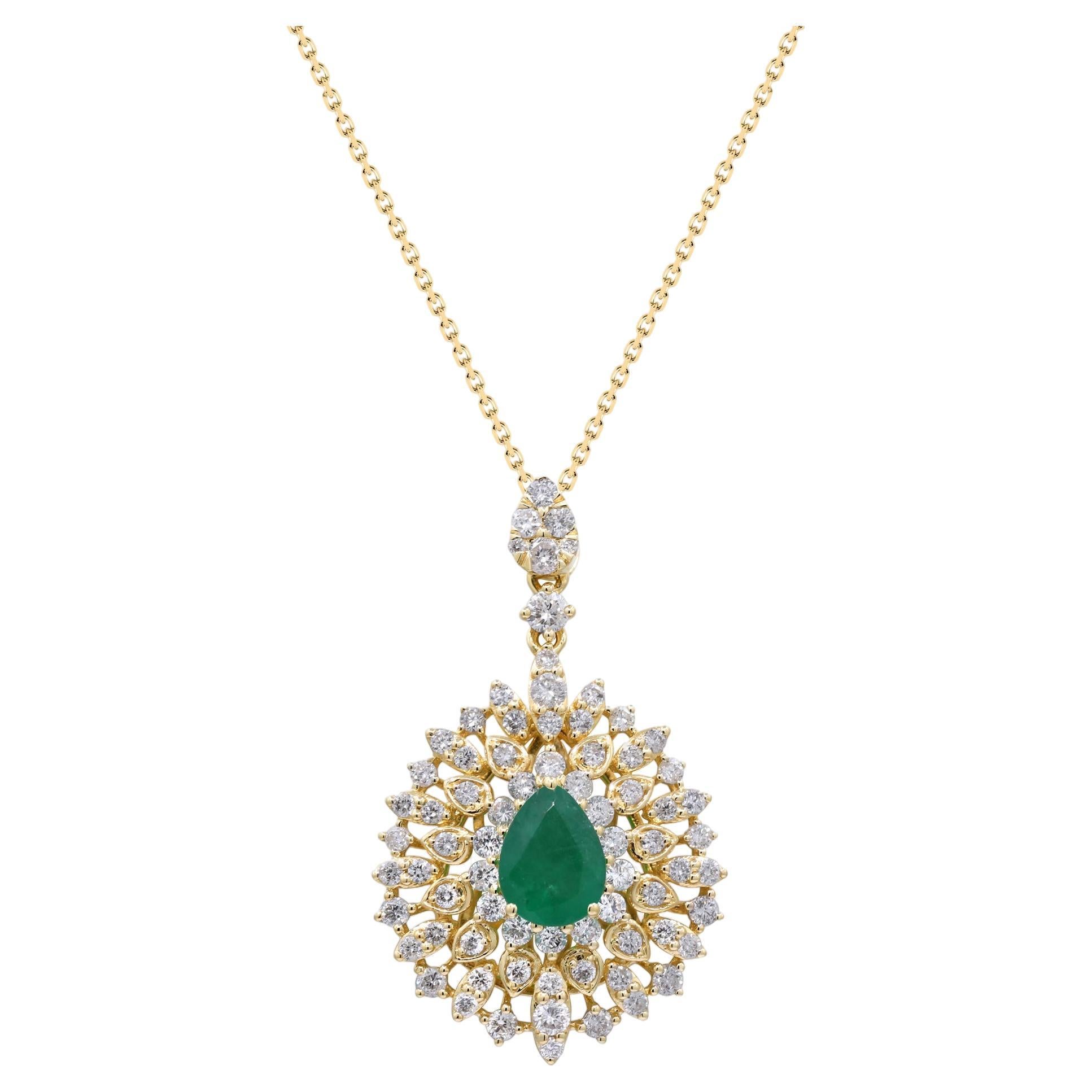 Gin & Grace 14K Yellow Gold Natural Emerald Pendant for women For Sale