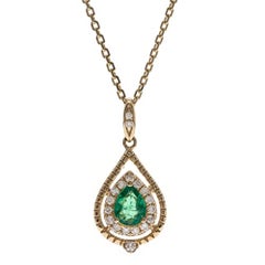 Gin & Grace 14K Yellow Gold Natural Emerald Pendant with Diamonds for women
