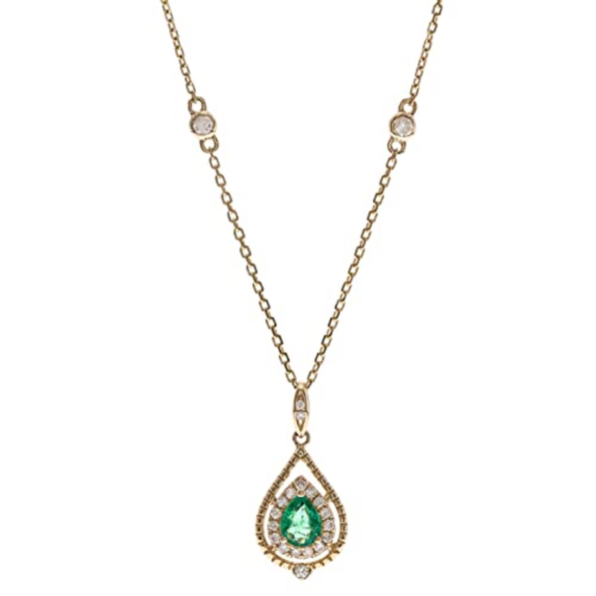 Art Deco Gin & Grace 14K Yellow Gold Natural Emerald Pendant with Diamonds for women For Sale