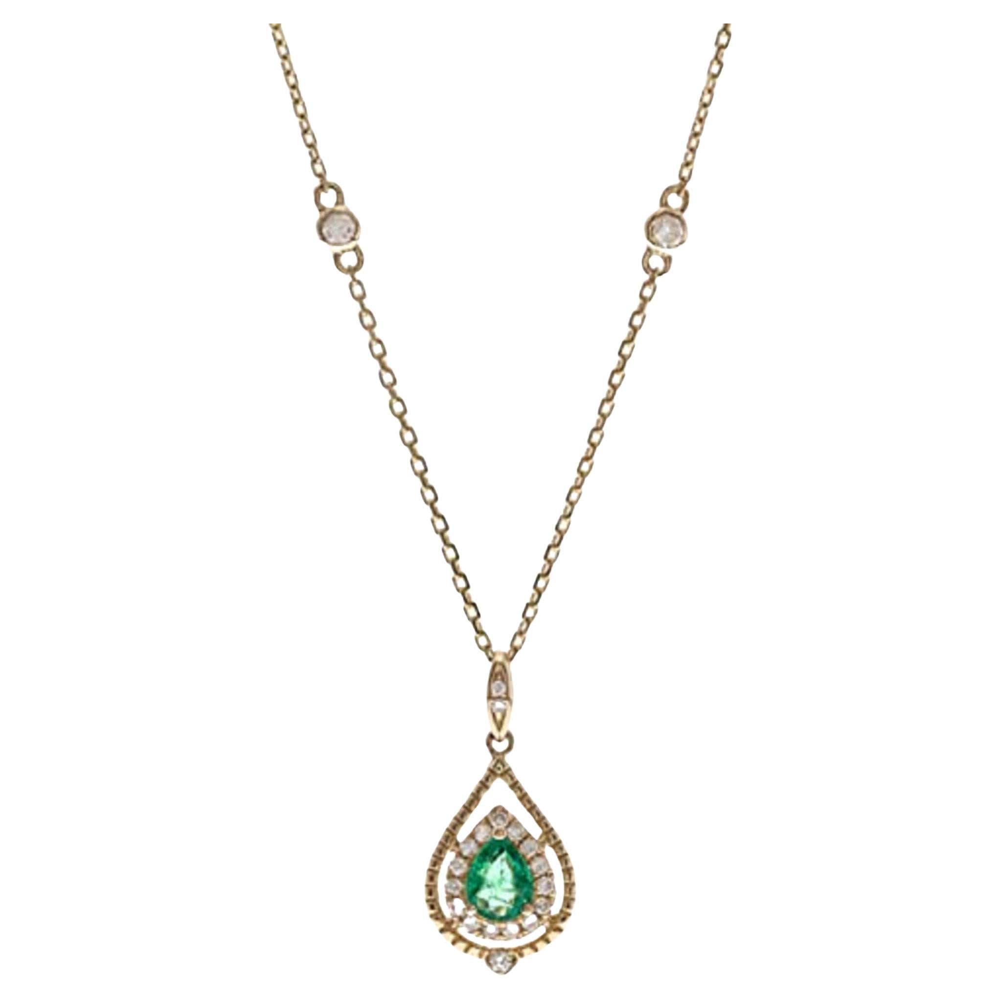 Gin & Grace 14K Yellow Gold Natural Emerald Pendant with Diamonds for women