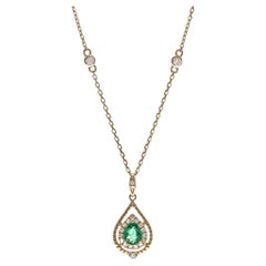Gin & Grace - Ciondolo in oro giallo 14K con smeraldo naturale e diamanti per donna