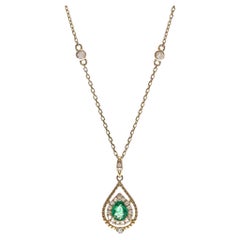 Gin & Grace 14K Yellow Gold Natural Emerald Pendant with Diamonds for women