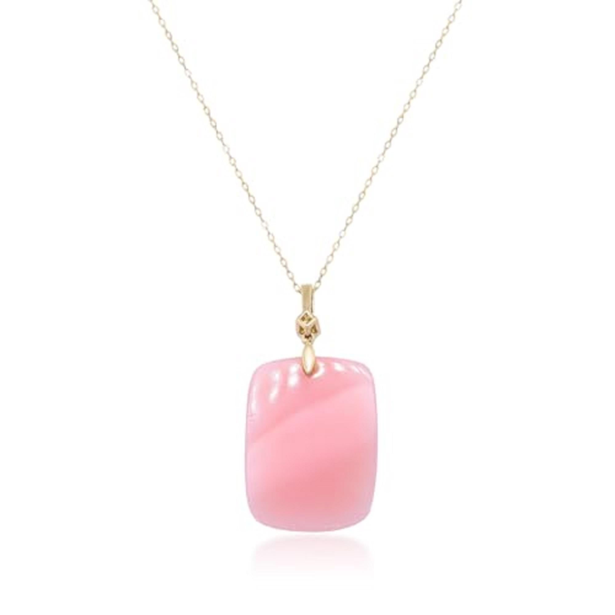 Cushion Cut Gin & Grace 14K Yellow Gold Natural Pink Opal Ring with Diamonds for women