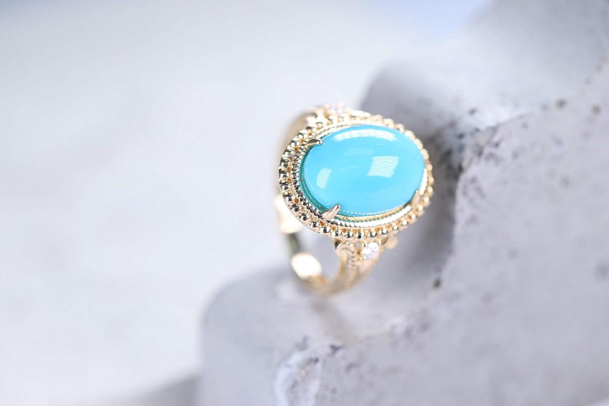 Women's Gin & Grace 14K Yellow Gold Natural Turquoise and Diamond (I1) Ring For Women For Sale