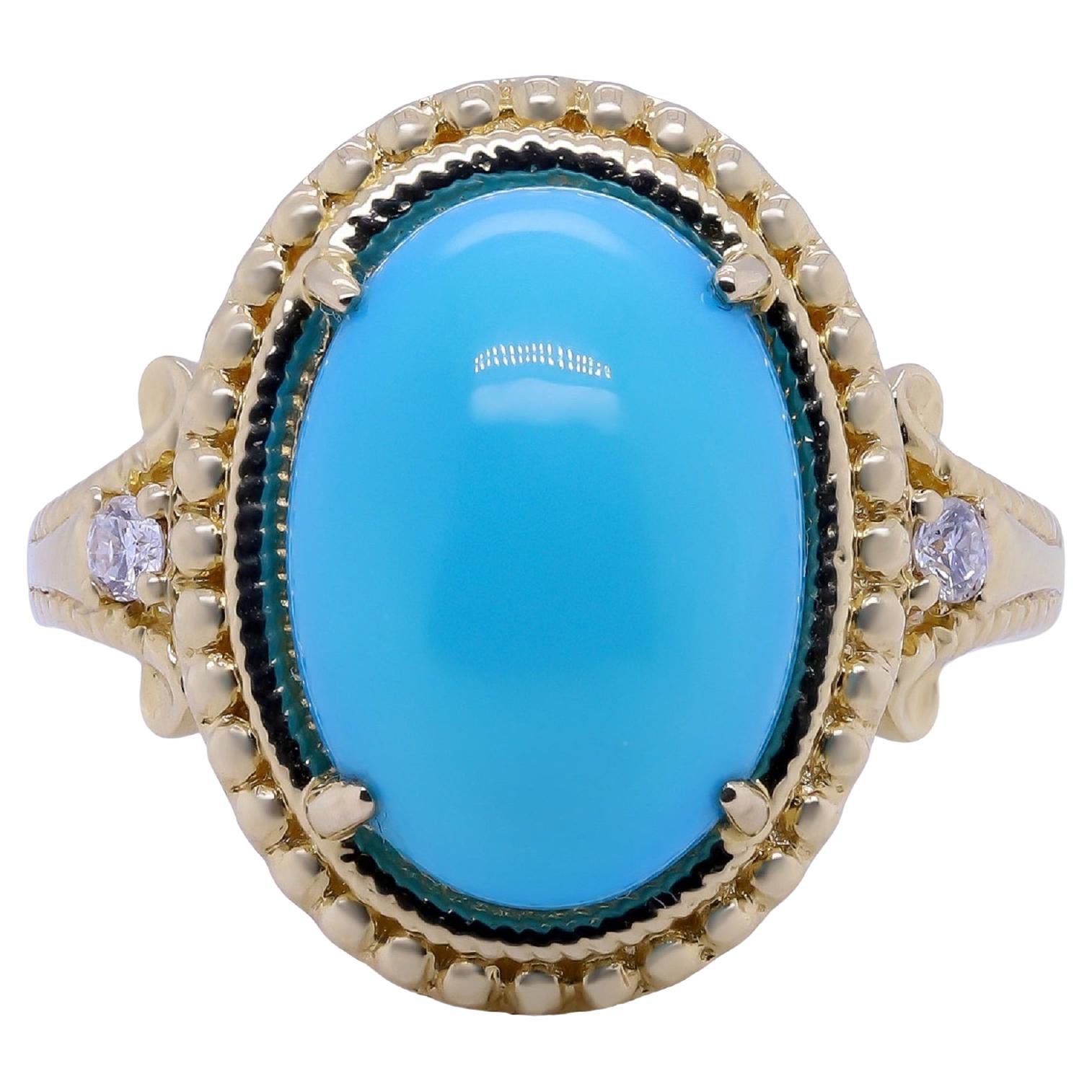 Gin & Grace, bague pour femmes en or jaune 14 carats, turquoise naturelle et diamant (I1)