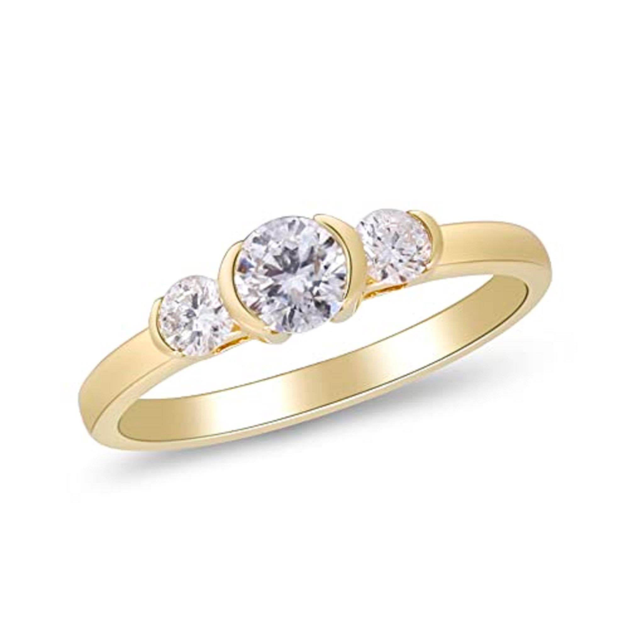 Decorate yourself in elegance with this Ring is crafted from 14-karat Yellow Gold by Gin & Grace. This Ring is made up of round-cut white diamond (1 pcs) 0.50 carat and round-cut white diamond (2 pcs) 0.26 carat. This Ring is weight 2.68 grams. This