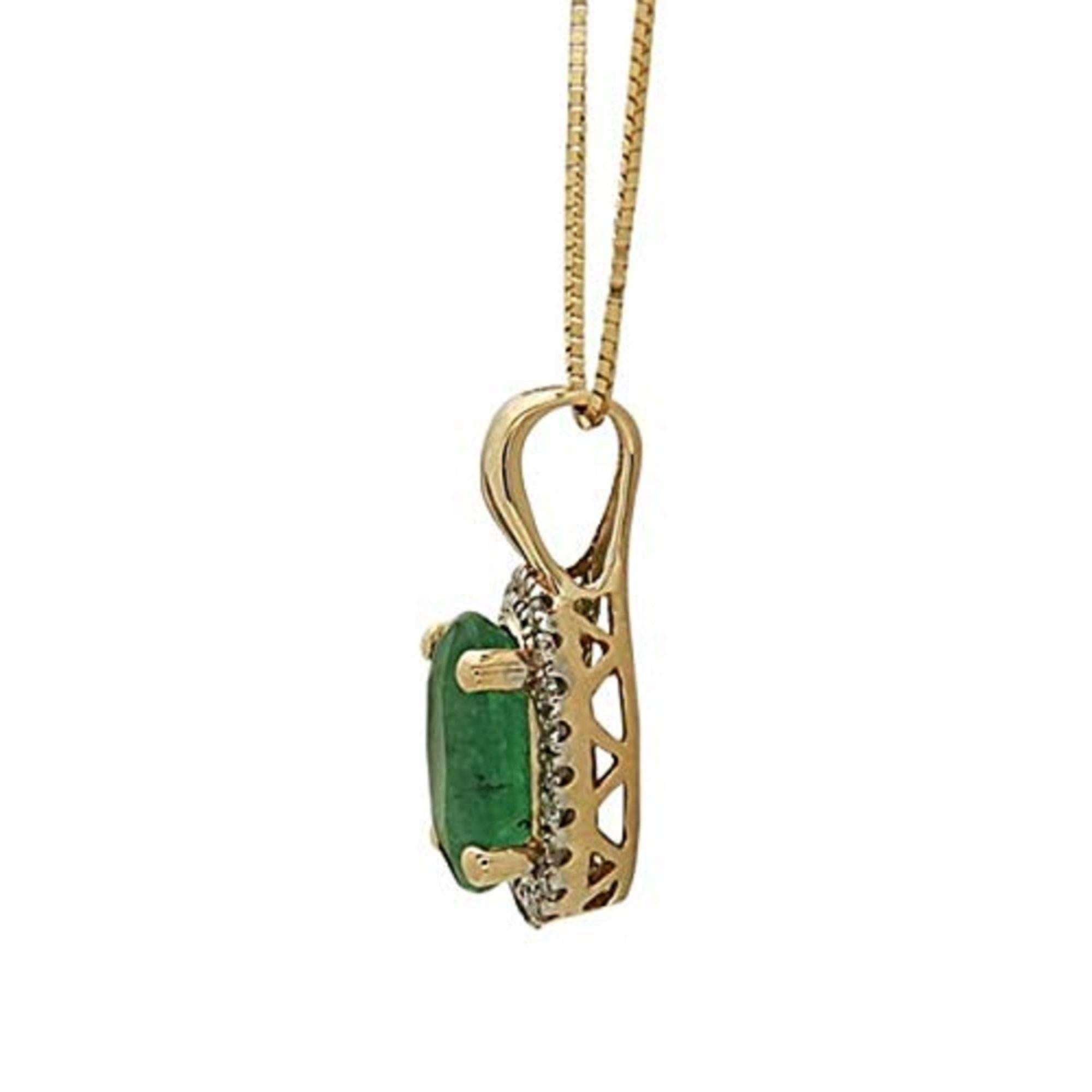 Art Deco Gin & Grace 14K Yellow Gold Natural Zambian Emerald Pendant with natural Diamond For Sale