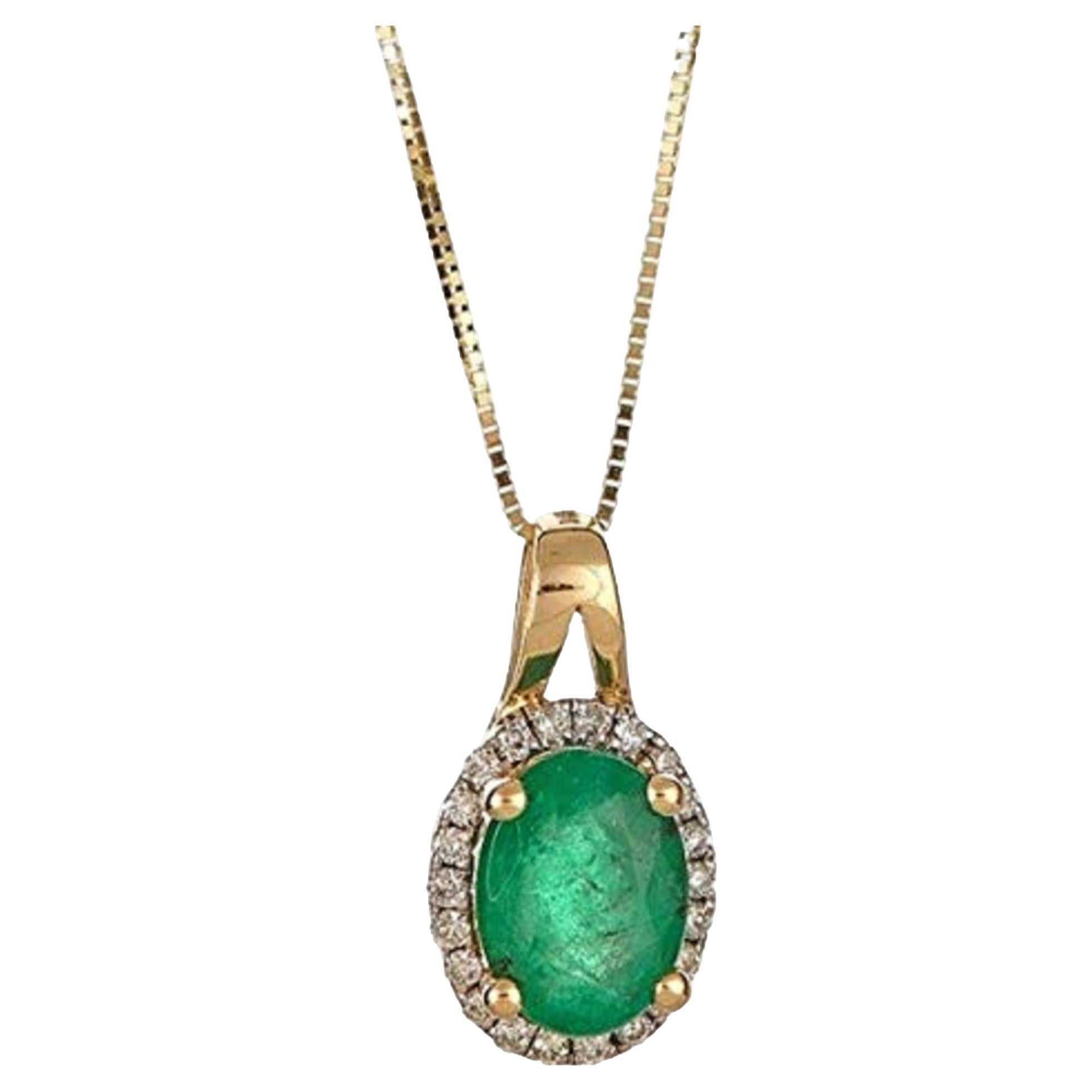 Gin & Grace 14K Yellow Gold Natural Zambian Emerald Pendant with natural Diamond For Sale