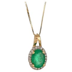 Gin & Grace 14K Yellow Gold Natural Zambian Emerald Pendant with natural Diamond