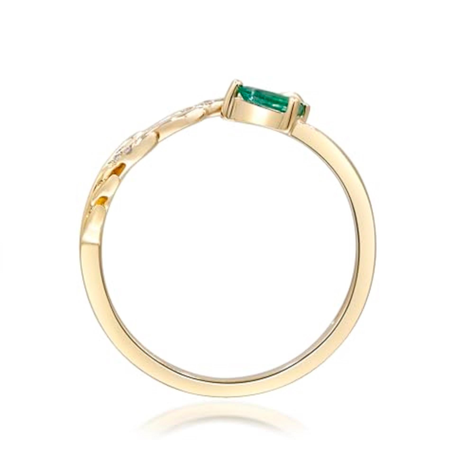 Art Deco Gin & Grace 14K Yellow Gold Natural Zambian Emerald Ring with Diamonds for women For Sale