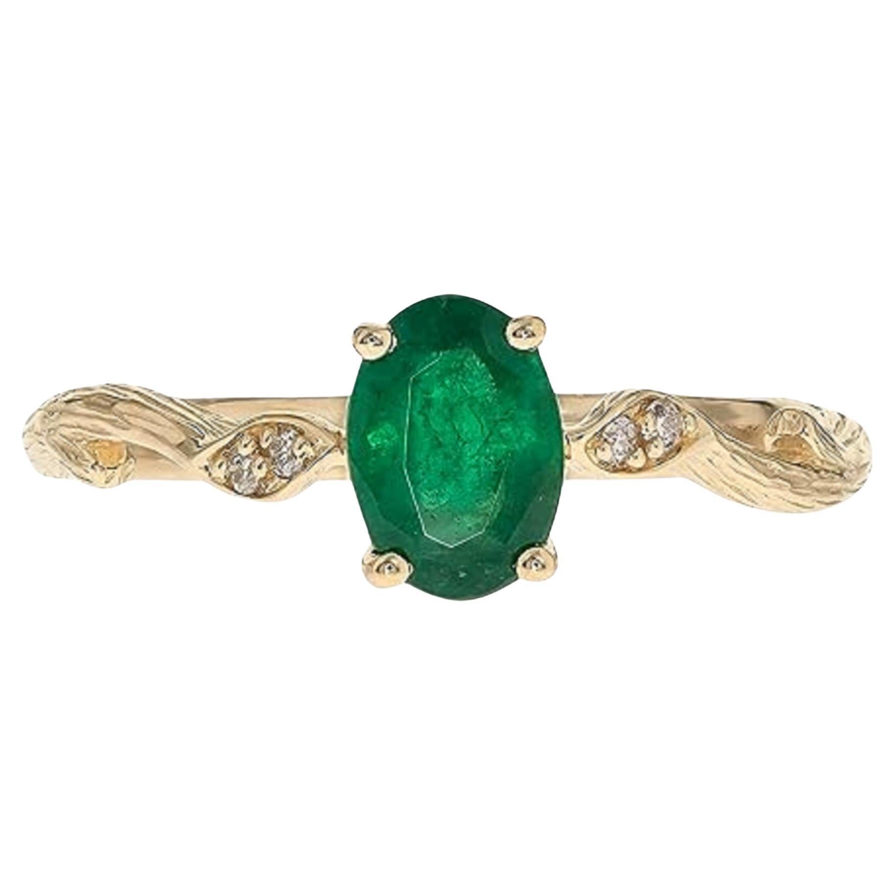 Gin & Grace 14K Yellow Gold Natural Zambian Emerald Ring with Diamonds for women For Sale
