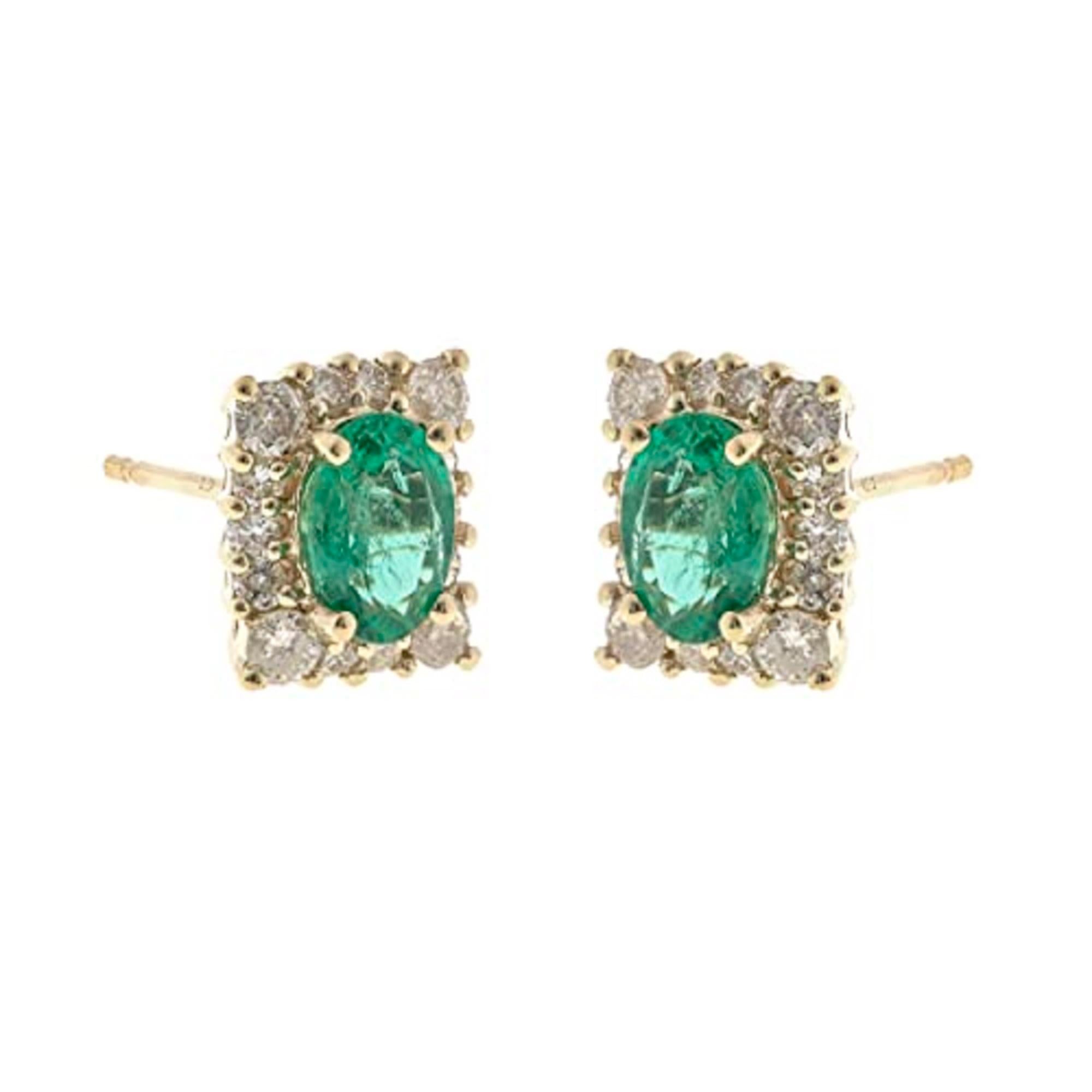 Oval Cut  Gin & Grace 14K Yellow Gold Natural Zambian Emerald Stud Earrings with Diamonds For Sale