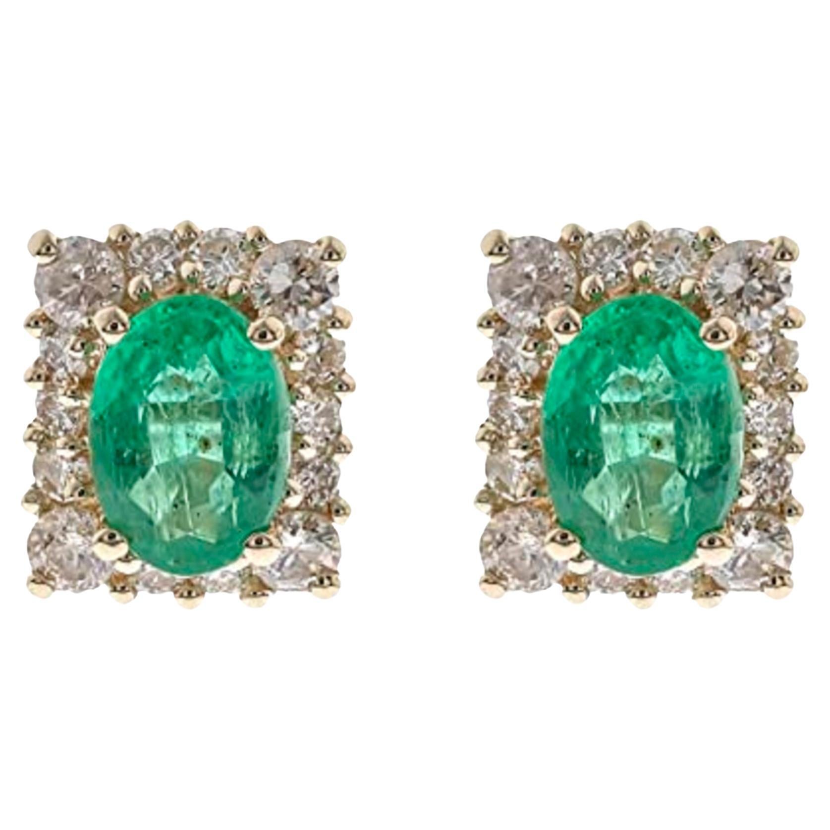  Gin & Grace 14K Yellow Gold Natural Zambian Emerald Stud Earrings with Diamonds For Sale