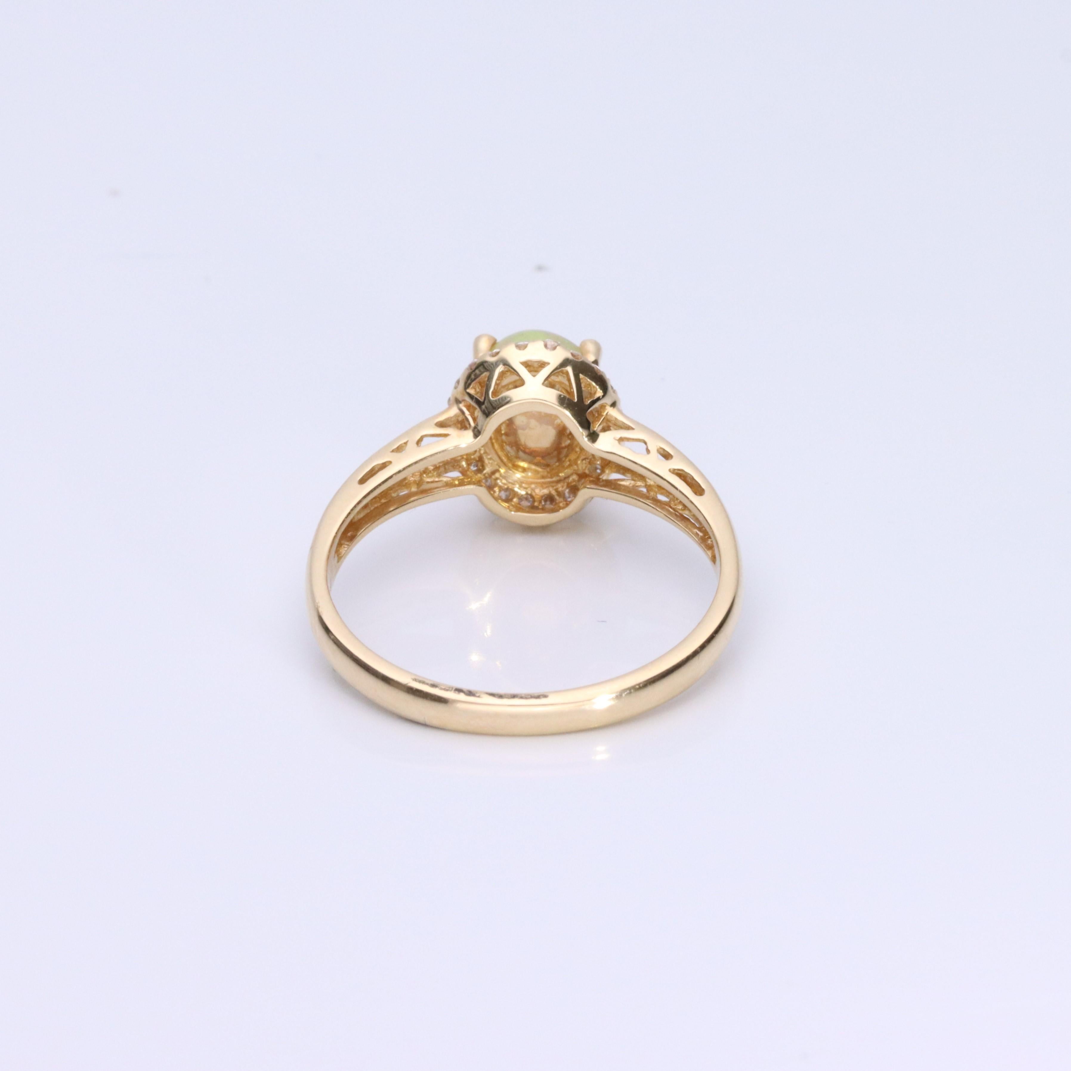 Art Deco Gin & Grace 14K Yellow Gold Oval-Cab Ethiopian Opal Diamond Ring for Women/Girls For Sale