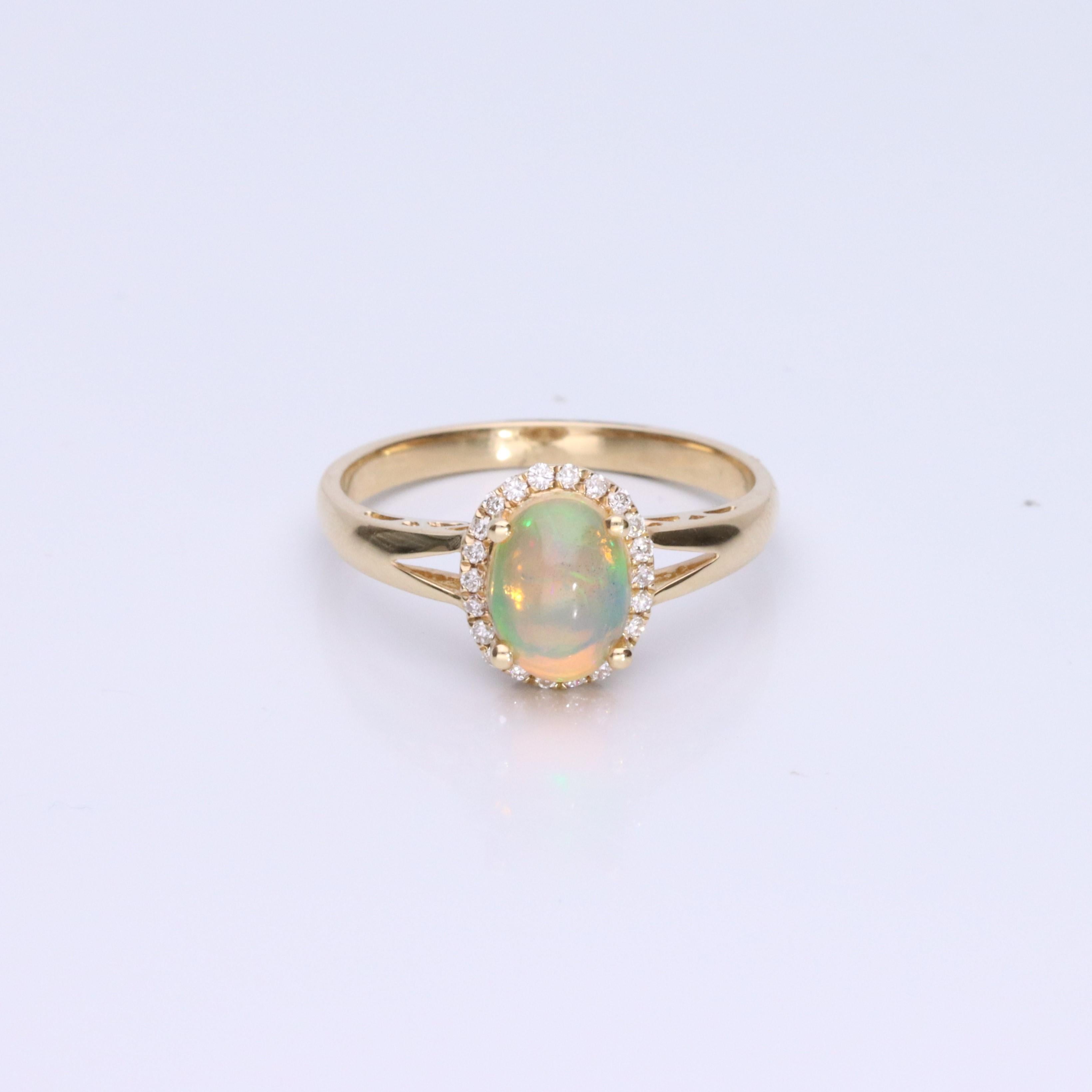 Oval Cut Gin & Grace 14K Yellow Gold Oval-Cab Ethiopian Opal Diamond Ring for Women/Girls For Sale