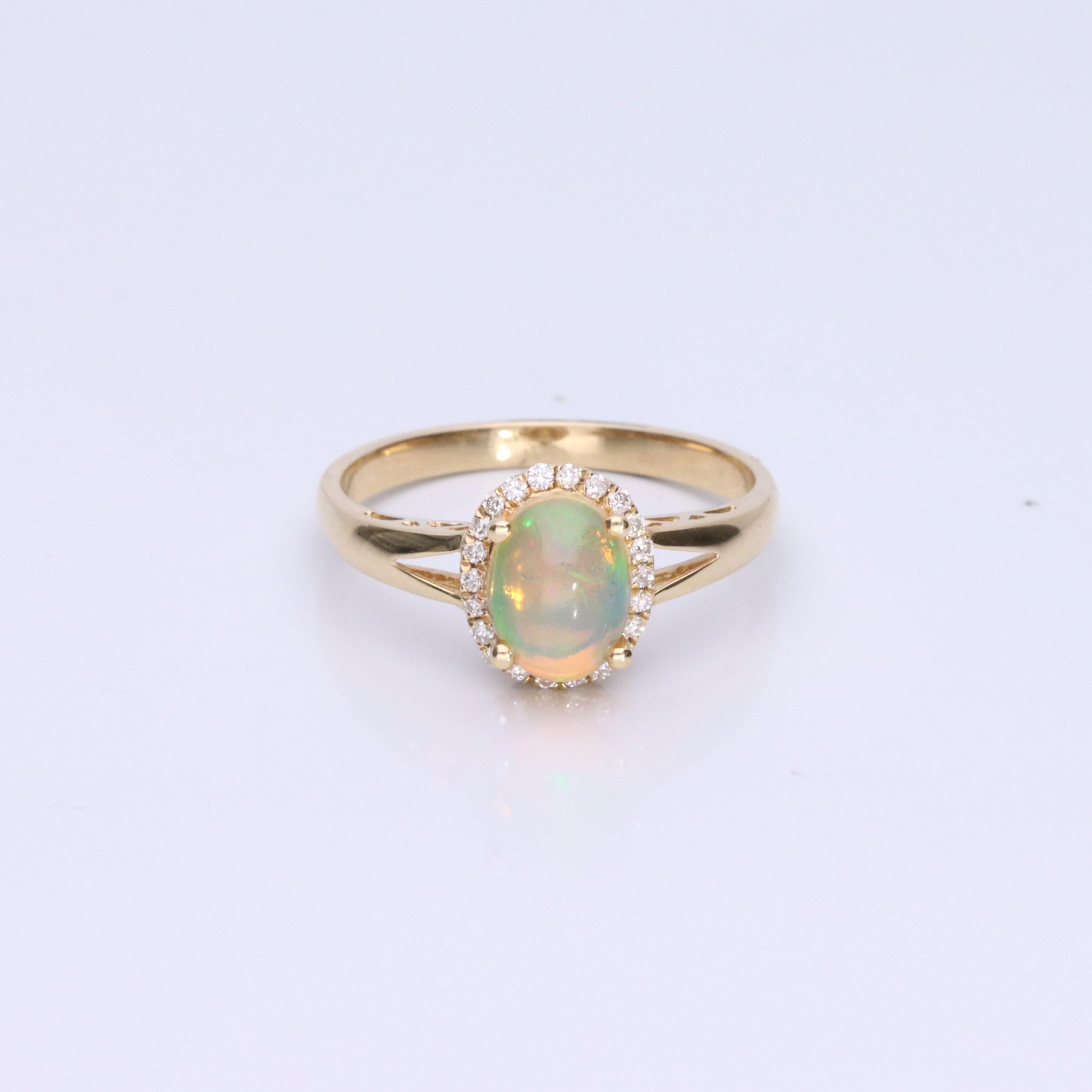 Art Deco Gin & Grace 14K Yellow Gold Oval-Cab Ethiopian Opal Diamond Ring for Women/Girls For Sale
