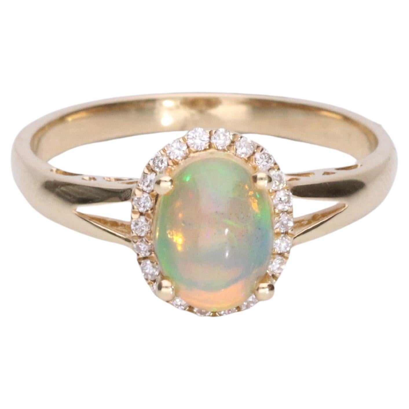 Gin & Grace 14K Yellow Gold Oval-Cab Ethiopian Opal Diamond Ring for Women/Girls For Sale