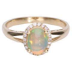Gin & Grace 14K Gelbgold Diamantring mit äthiopischem Opal im Ovalschliff für Damen/Mädchen