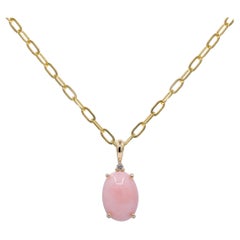 Gin & Grace 14K Yellow Gold Oval-Cut Pink Opal Necklace